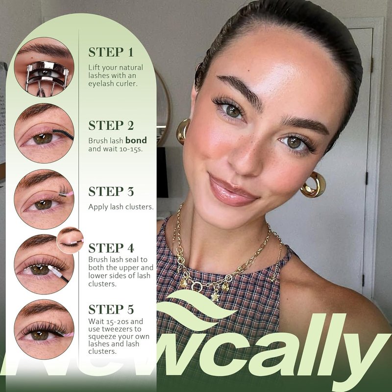 Natural Lash Clusters - Wispy C-Curly Eyelash Extensions | 10-16MM Individual Lashes for Beginners