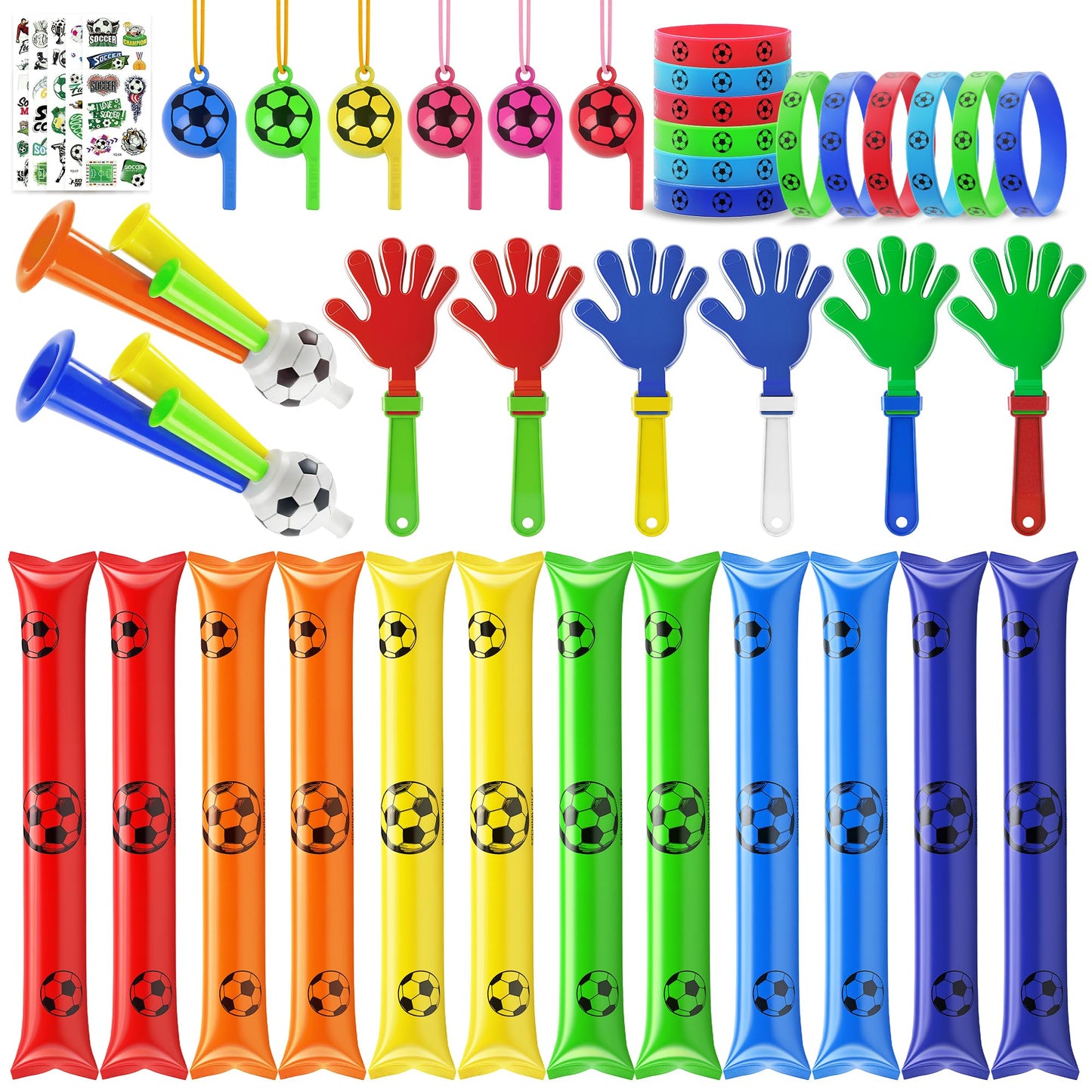 Soccer Party Favors 2026 Soccer Fan Support Accessories Kit, 48 PCS Cheering Supplies with Thundersticks, Clappers, Wristbands, Stickers for Sporting Events, Game Day Watch Party & Stadium Essentials