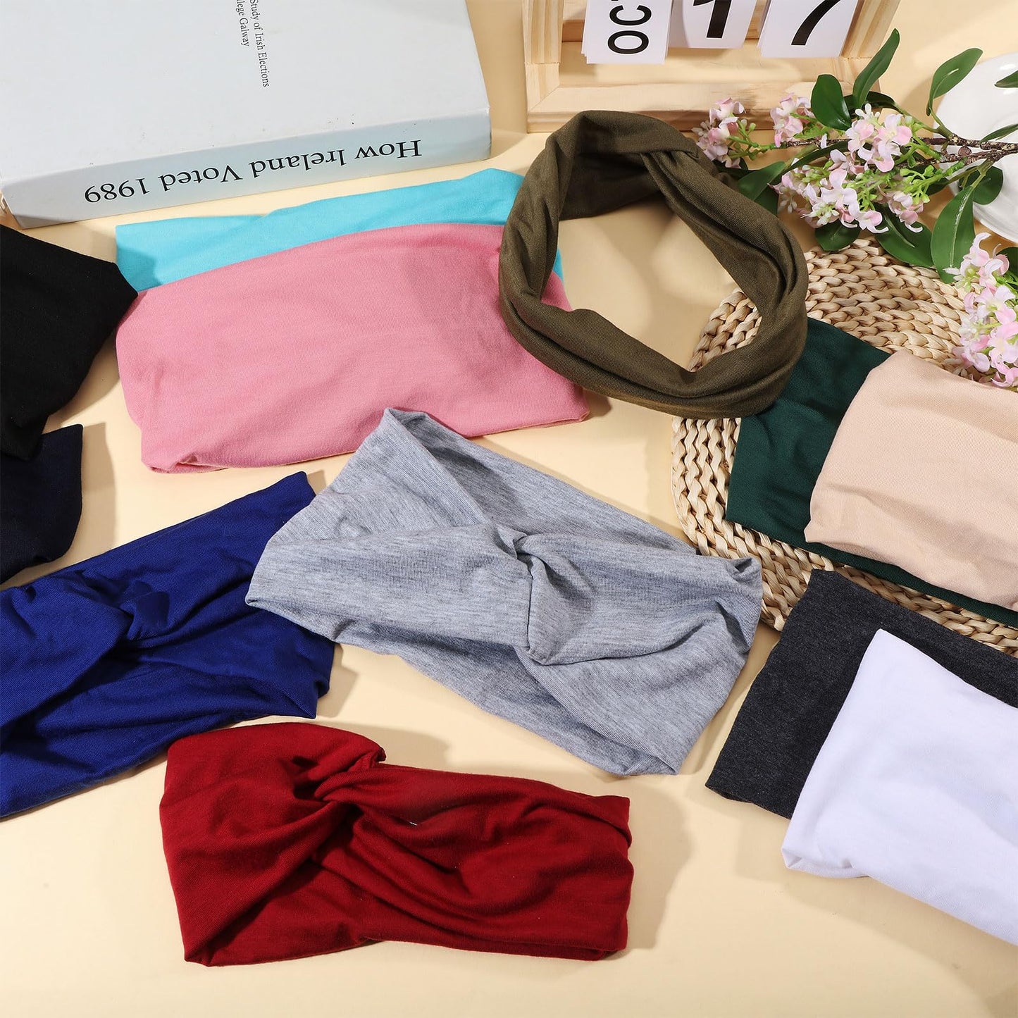 GLOBLELAND 12 Pcs Stretchy Headbands for Women Wide Hair Bands Absorbed Sport Headband Soft Twist Knotted Headbands for Yoga Washing Face Makeup Workout Spa Running