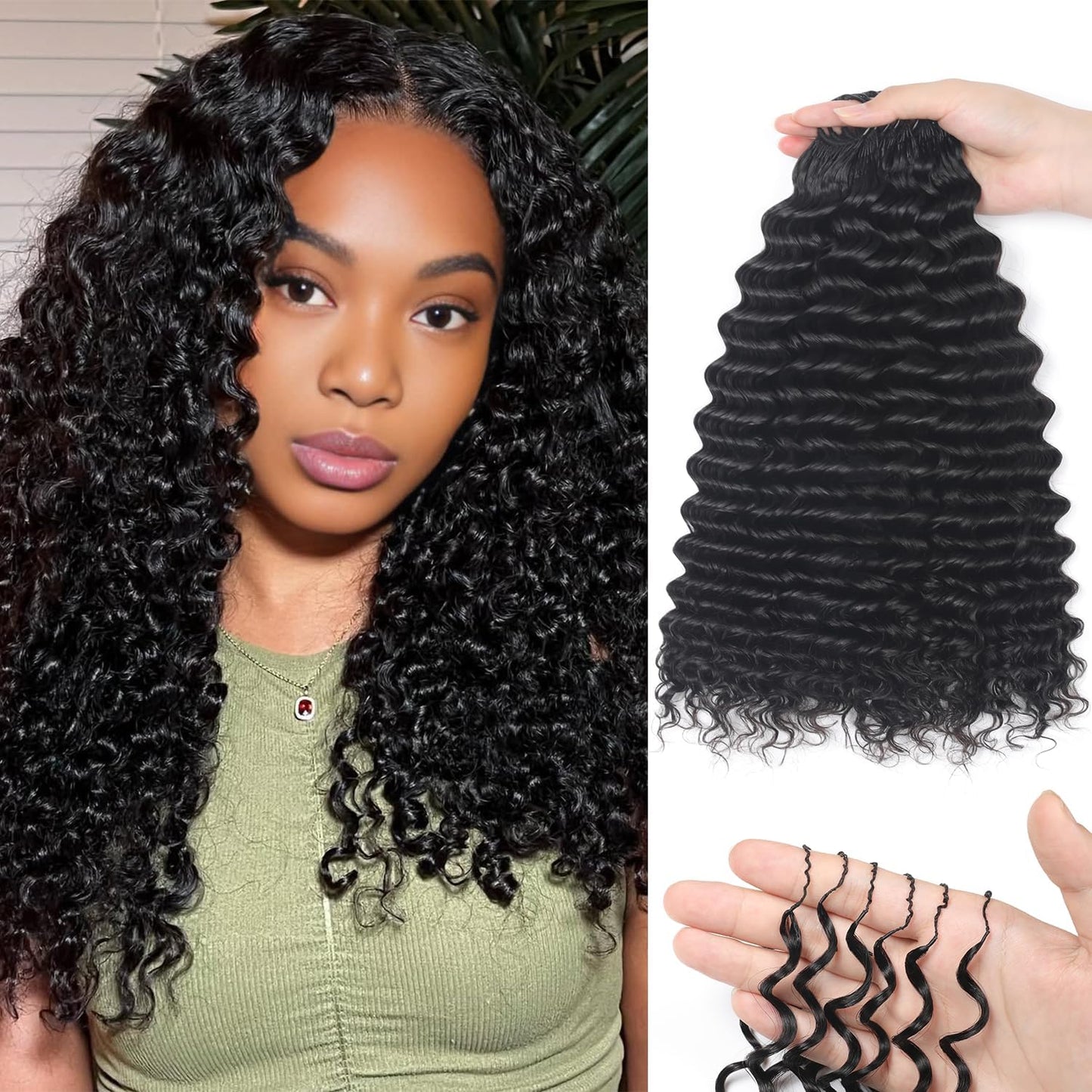 Human Crochet Hair - 18 Inch Deep Wave Bundles for Black Women | 50g Pre-Separated Extensions, Natural Black