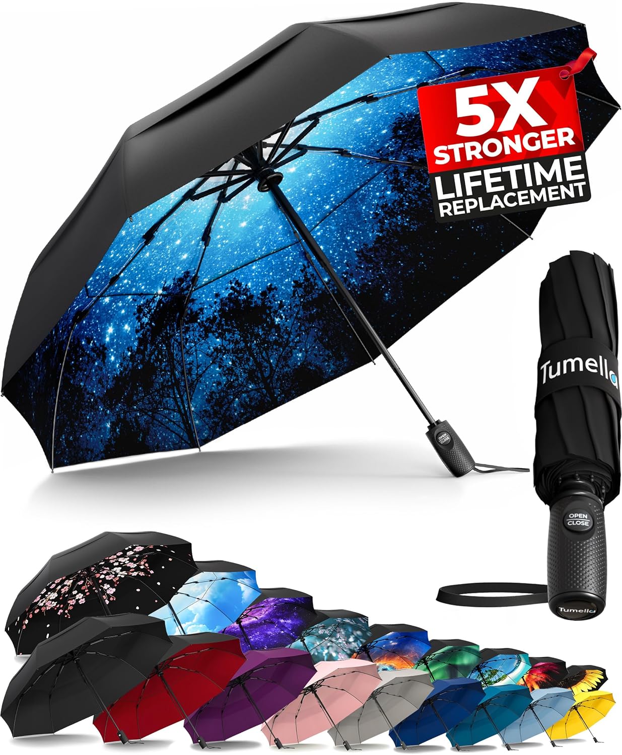 Strongest Windproof Travel Umbrella - Compact, 100MPH Tested | Lightweight, Automatic Folding, One-Handed Use