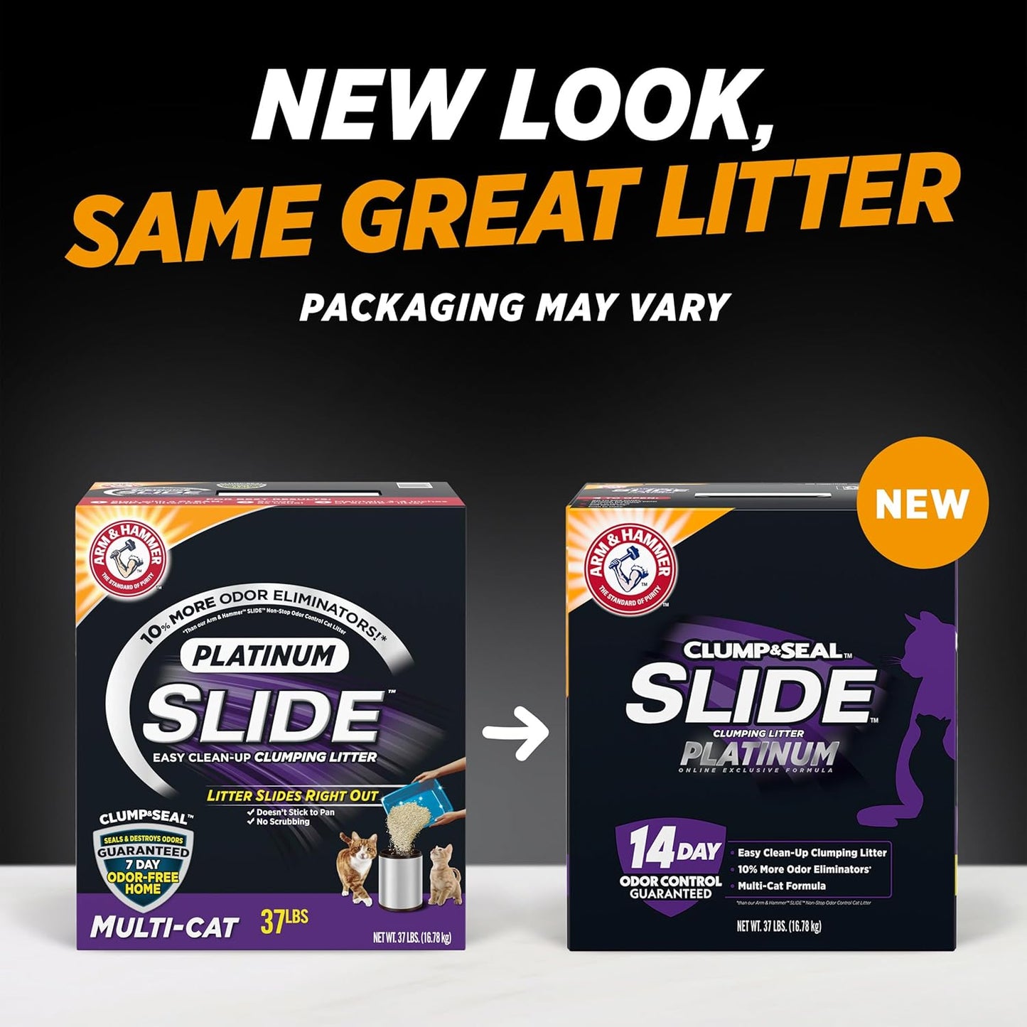 ARM & HAMMER Clump & Seal SLIDE Platinum Cat Litter - Easy Clean, 14-Day Odor Control, 37 lbs