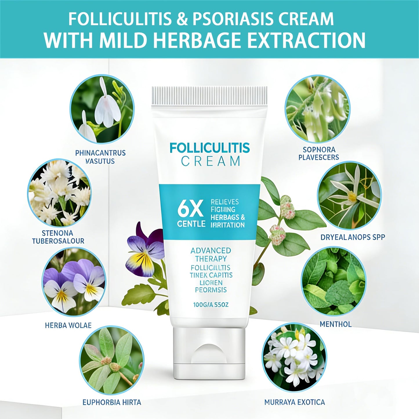 Folliculitis Cream 3.53oz (100g) – Cooling Herbal Skin Cream for Scalp, Face & Body – Helps Soothe Irritated Skin, Redness & Bumps – Fast Absorbing Daily Care, 1 Pack