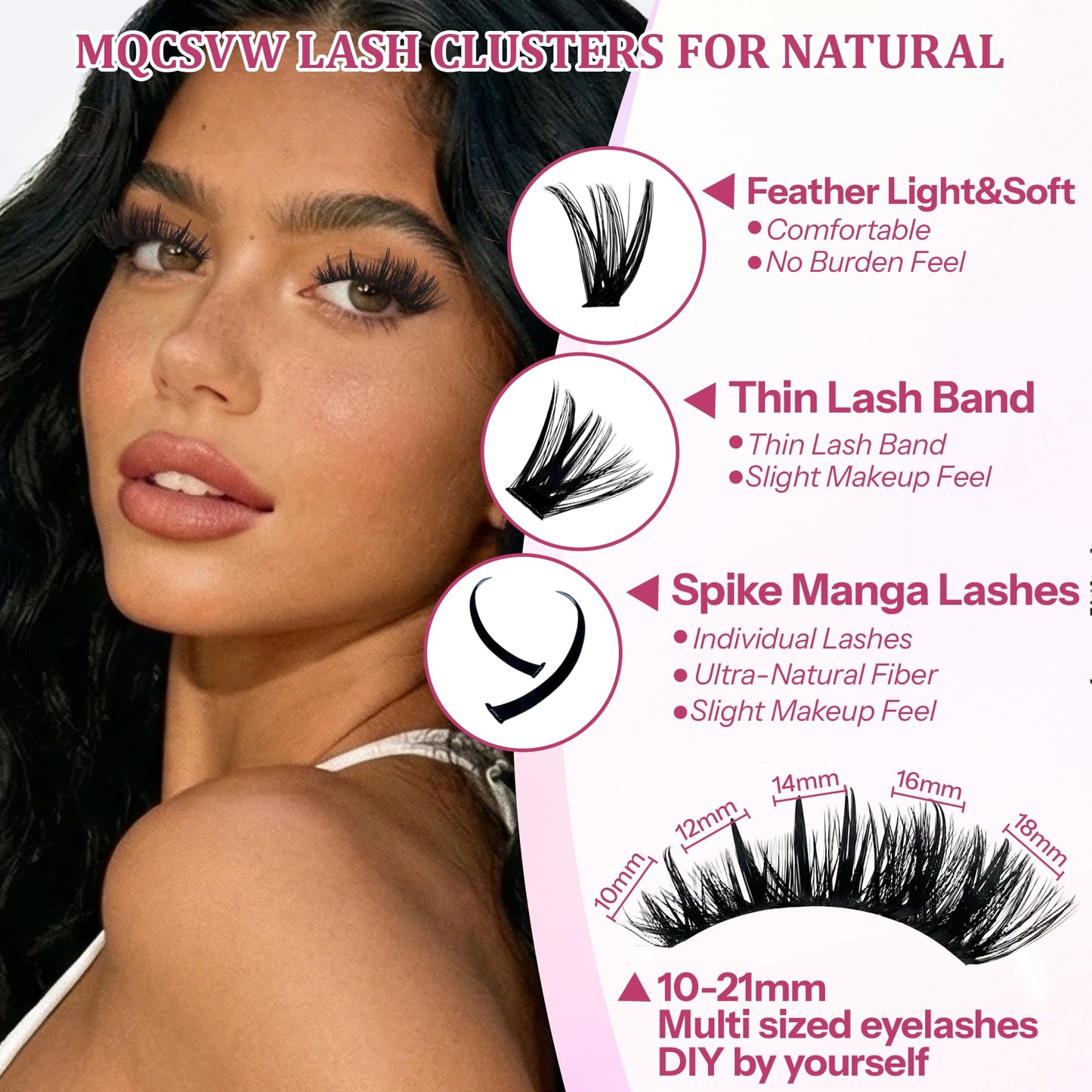 Lash Clusters Spikes 80D 100D Long 10-21mm Cluster Eyelash Extensions Kit, Wispy Thick Volume Lashes Clusters,300pcs Individual Lashes DIY Spiky Manga with Lash Strips, Bond Seal Tweezers