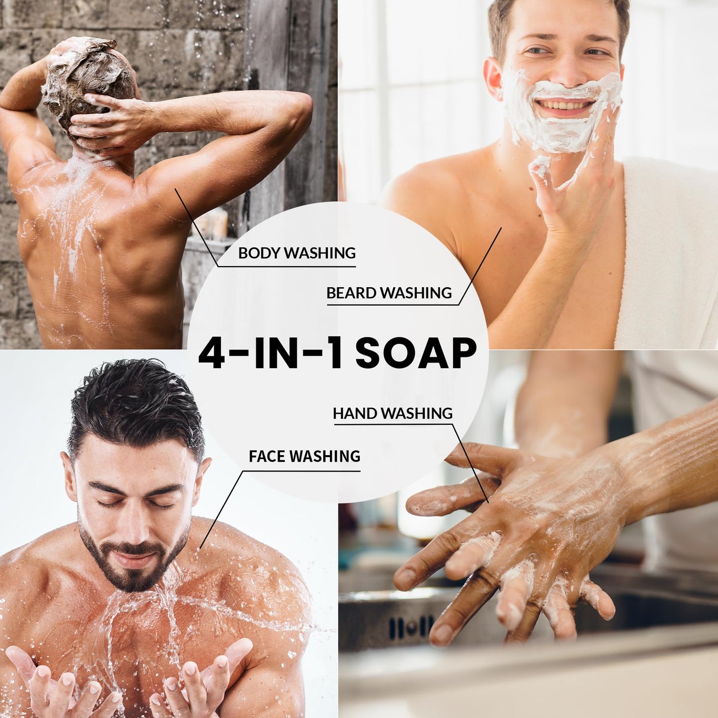 Rinse & Robust Mens Bar Soap Cleansing Bar Moisturizing & Exfoliating Scrub Soap Gift Set for Men | 4 in 1 Face Body Hand Beard Wash | Cinnamon, Lemon Cedar, Mint Ice Chips, Tobacco | 5.3 oz of 4 Bars