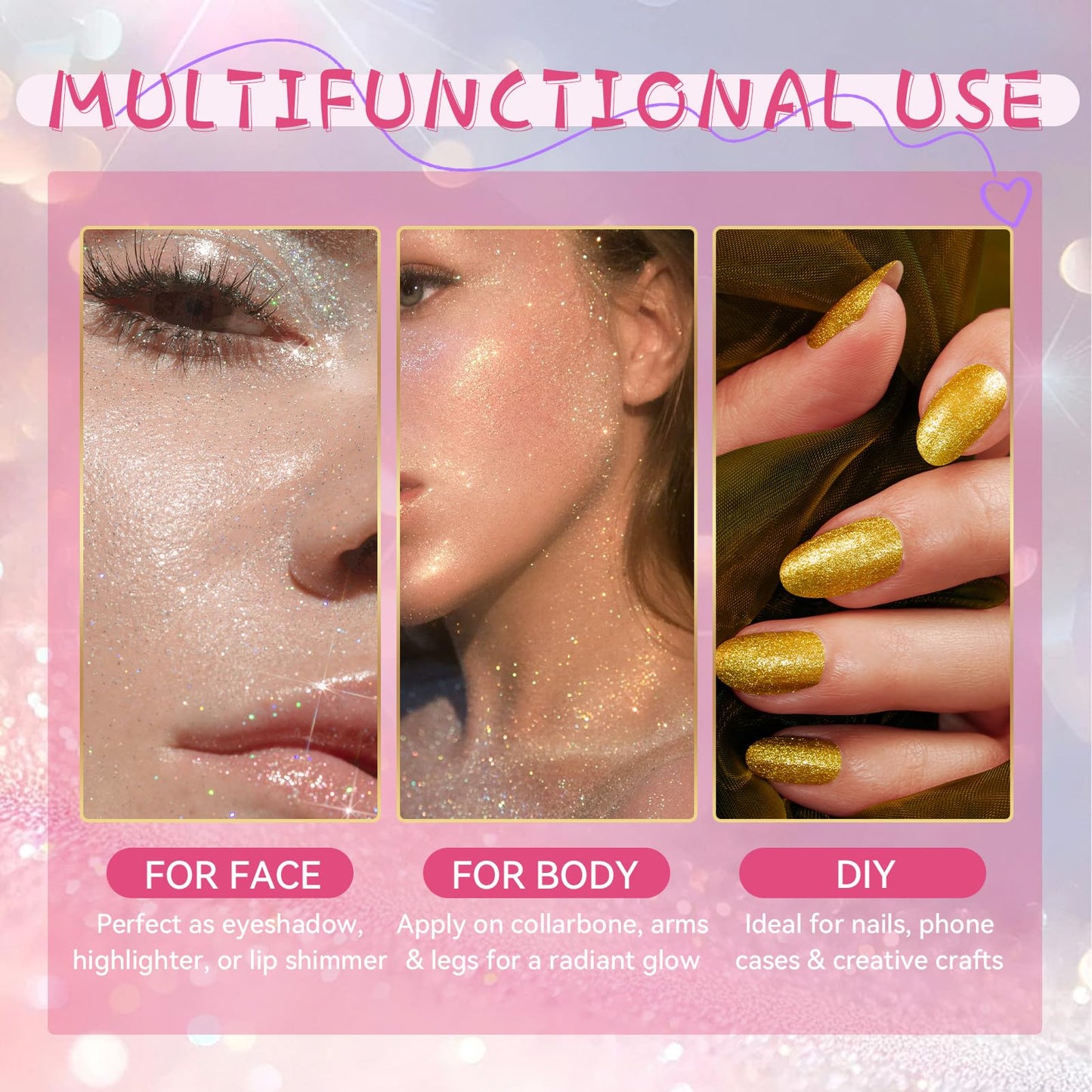 Vigorder Roll-on Body Glitter, Long-Lasting Holographic Face Glitter Makeup Gel for Hair, Nails & Face Paint, Festival Rave Accessories, Party Concert Mermaid Shimmer (Mermaid)
