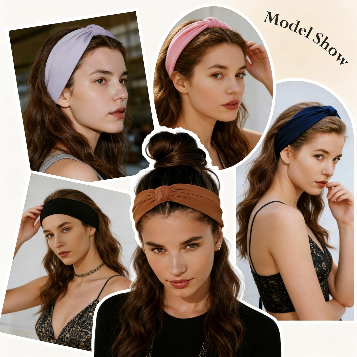 Cupeou 6PCS Headbands for Women, Wide Elastic Head Bands, Sports Stretchy Sweat Bands, Non-Slip Hair Bands, Large Knotted Soft Headband for Washing Face, Spa, Makeup, Running, Workout