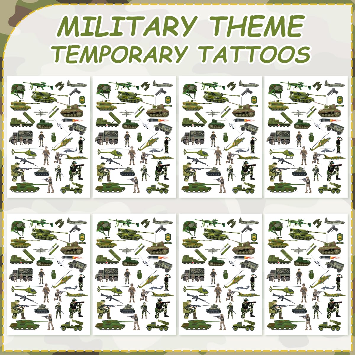 Army Birthday Decorations - 200+ Camo Temporary Tattoos & Military Stickers | Party Favors for Kids