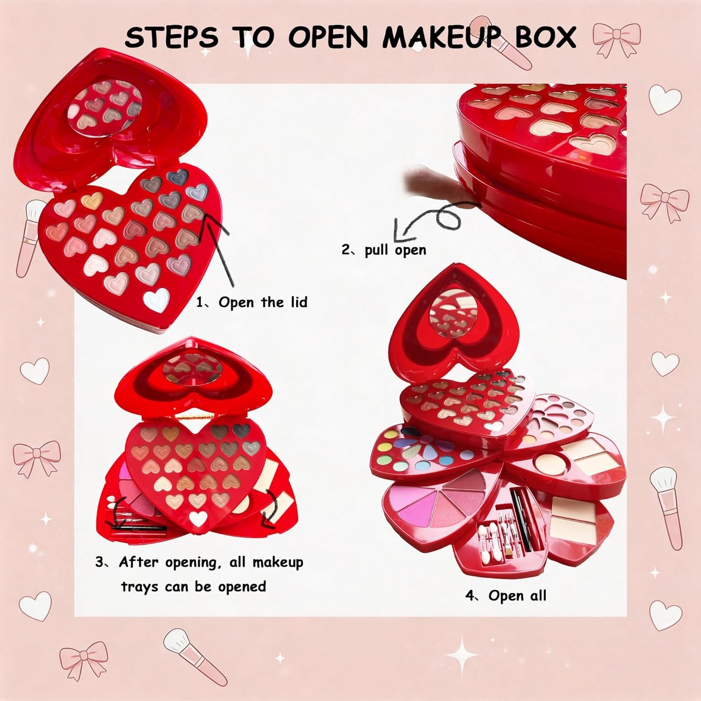 Heart Shape Makeup Kit - 60 Color All-in-One Cosmetic Set with Eyeshadow, Lipstick & Brushes | Perfect Gift for Women & Teens