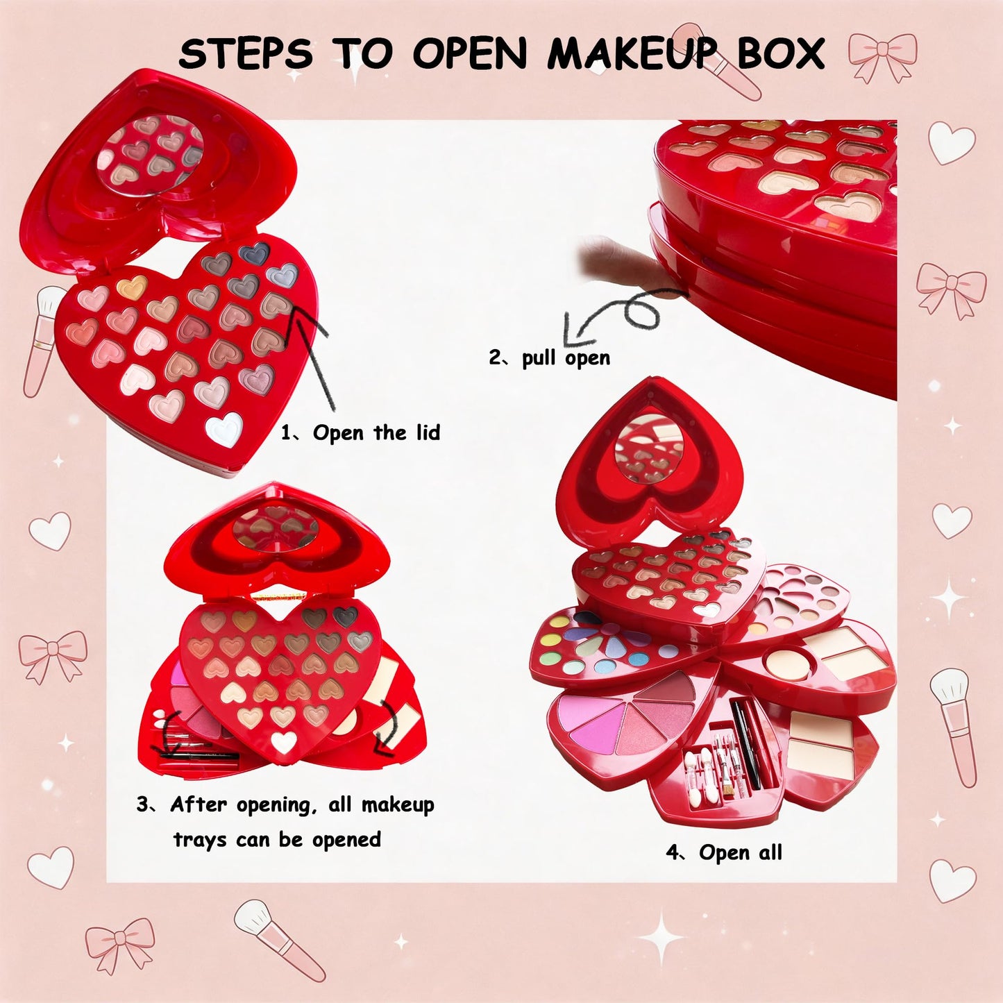 Heart Shape Makeup Kit - 60 Colors All-in-One Full Cosmetic Set with Neutral Matte Shimmer Eyeshadow, Lipstick, Blush, Powder, Eyeliner, Brushes & Mirror - Make up Complete Gift for Women Teens