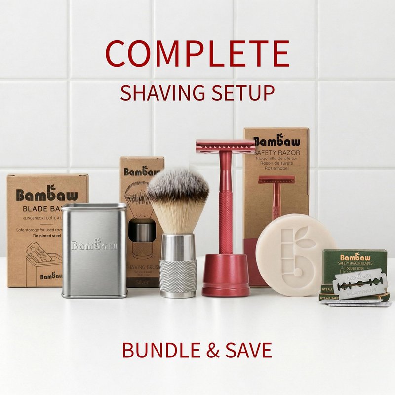 Bambaw Single Blade Double Edged Safety Razor with 5 Blades, Durable Metal Razor for Men & Women, Reusable & Plastic Free Double Edge Safety Razors for Men – Red