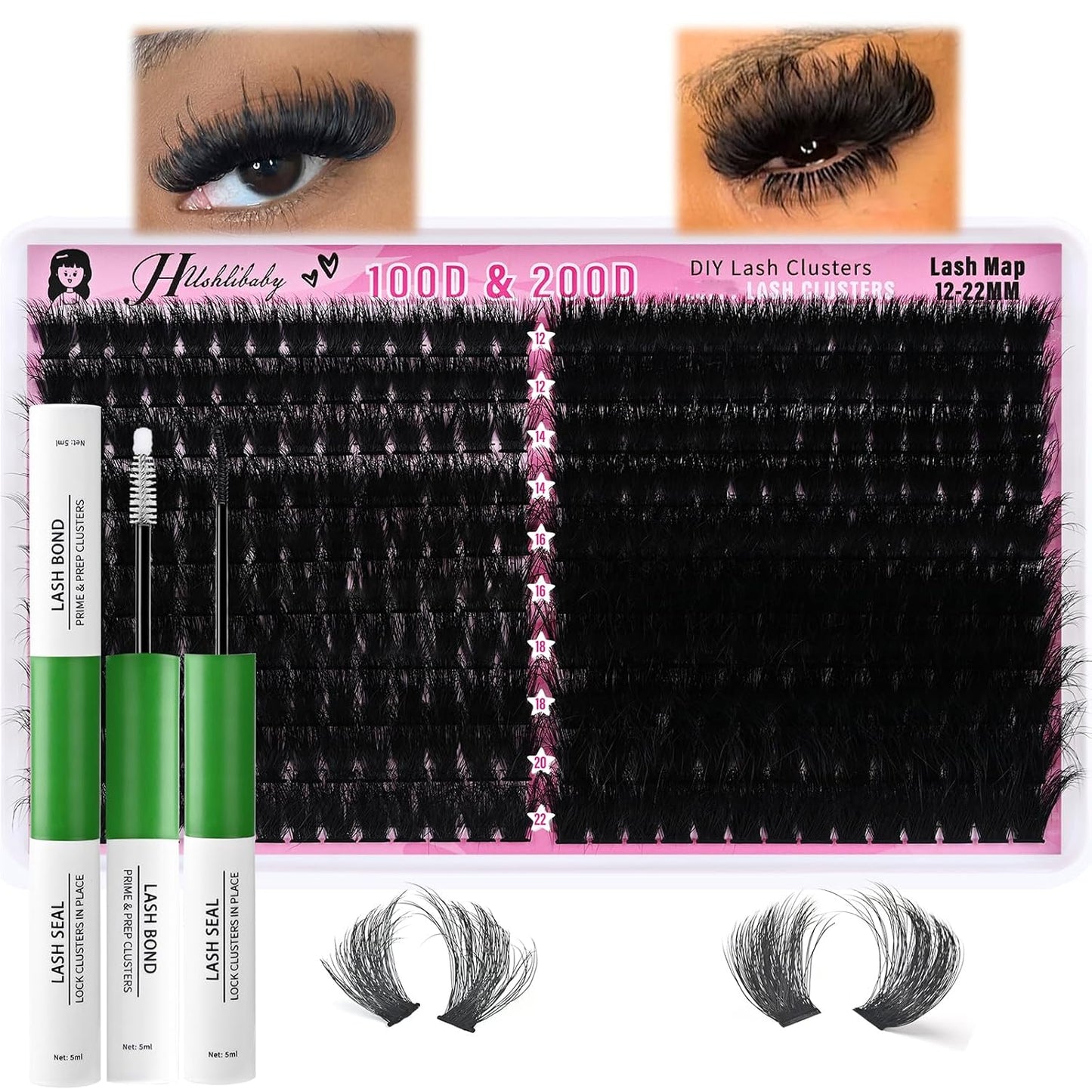 Lash Clusters - 100D & 200D Mega Thick Wispy Volume Lashes | 12-22mm, 280 Pcs Plant Fiber DIY Eyelash Extensions