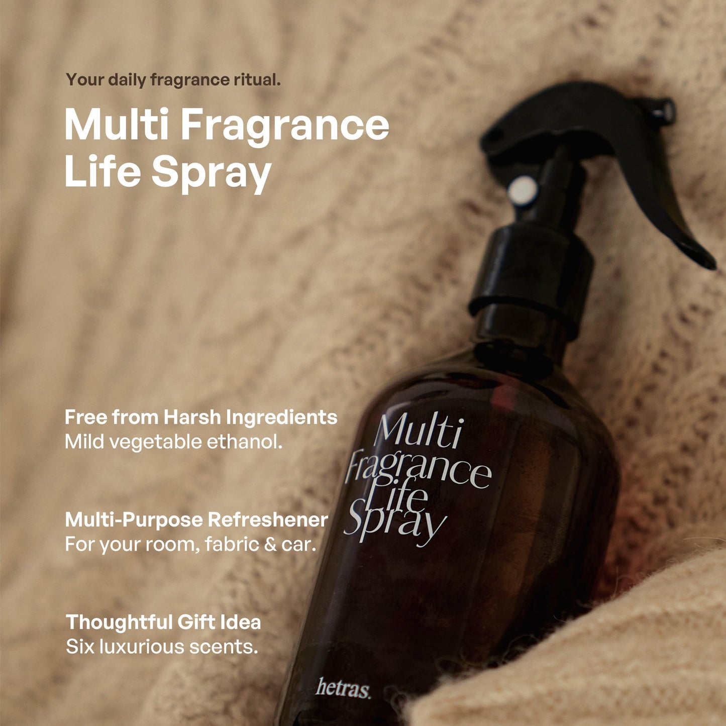 hetras Multi Fragrance Life Spray (Hotel Wood Scent) – Non-Aerosol Room & Fabric Deodorizer | Large Capacity 10.14 fl.oz x 2-Pack | Warm Woody & Musk Luxury Hotel Aroma Infused with Essential Oils