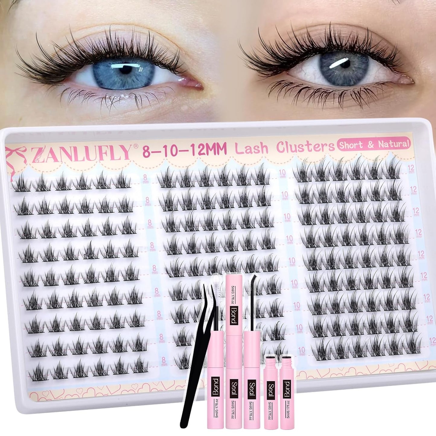 Natural CC-Curly Cluster Lashes - Wispy Eyelash Extensions with Clear Band | 10-14MM Individual DIY Lashes