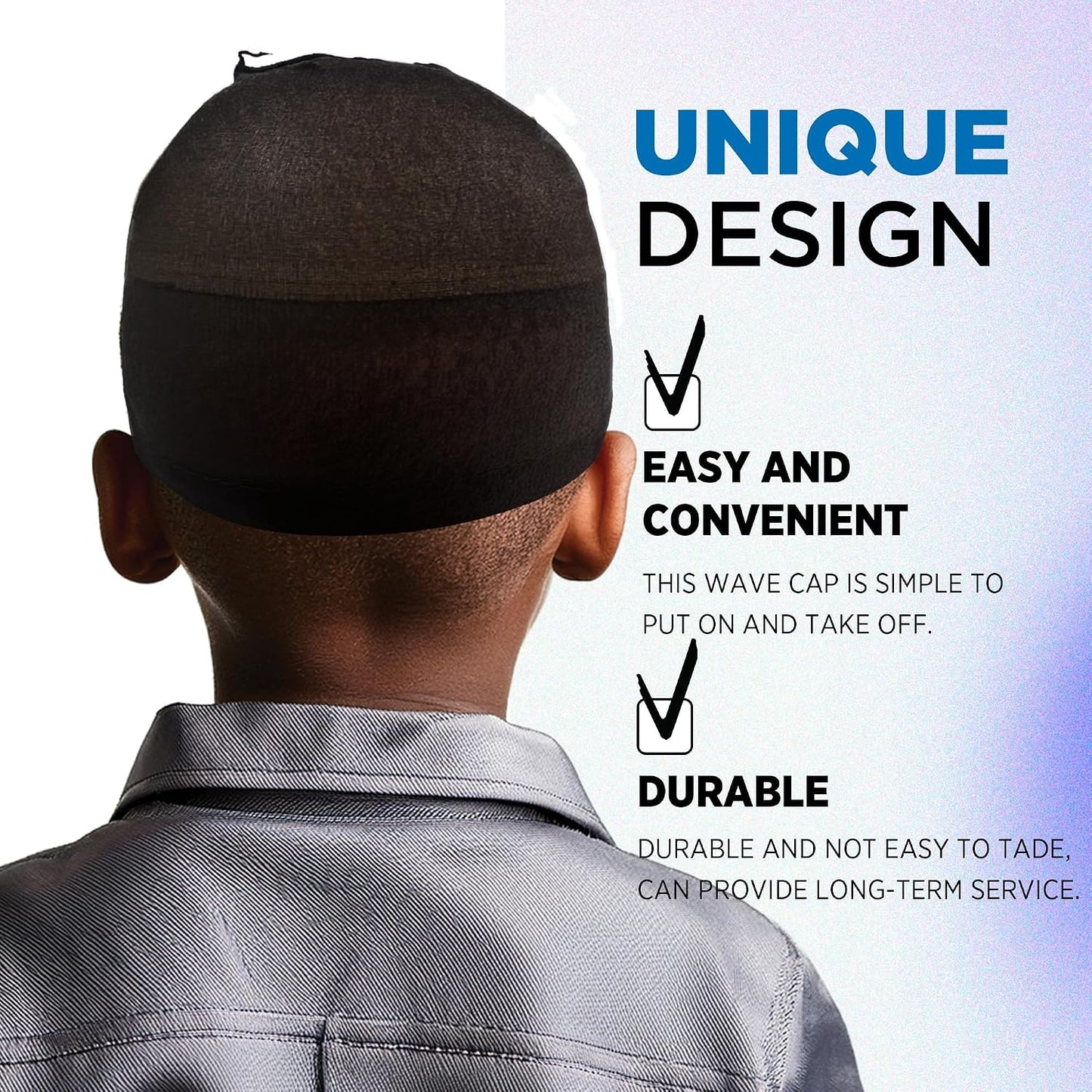Kids Wave Cap - Soft Stretchable Nylon Hair Cover for Boys & Girls | 2PCS Black