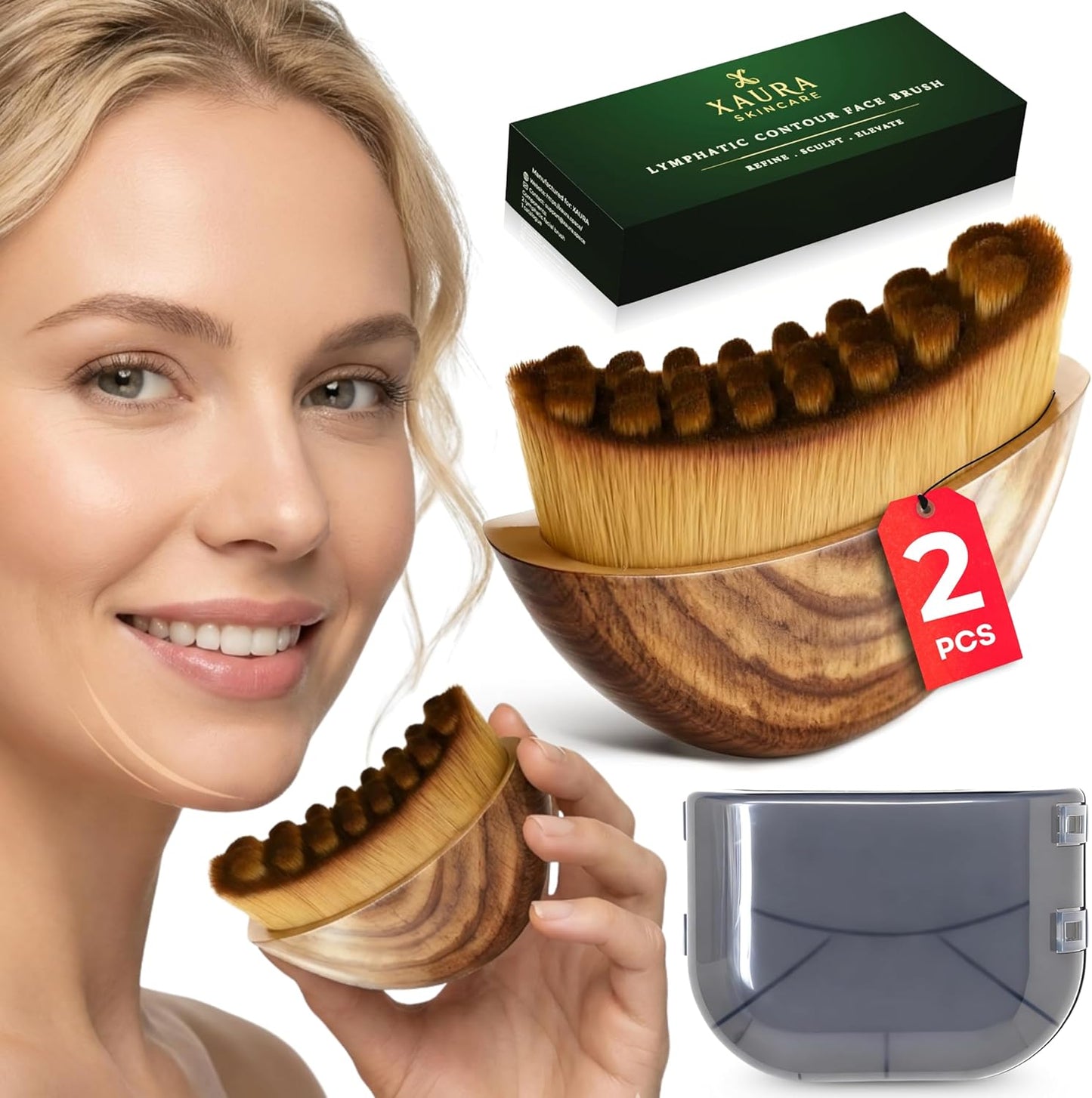 Lymphatic Contour Face Brush Set - 2 Pack Facial Sculpting Tool for Chin, Neck & Jawline | Soft Anti-Puffiness Massage