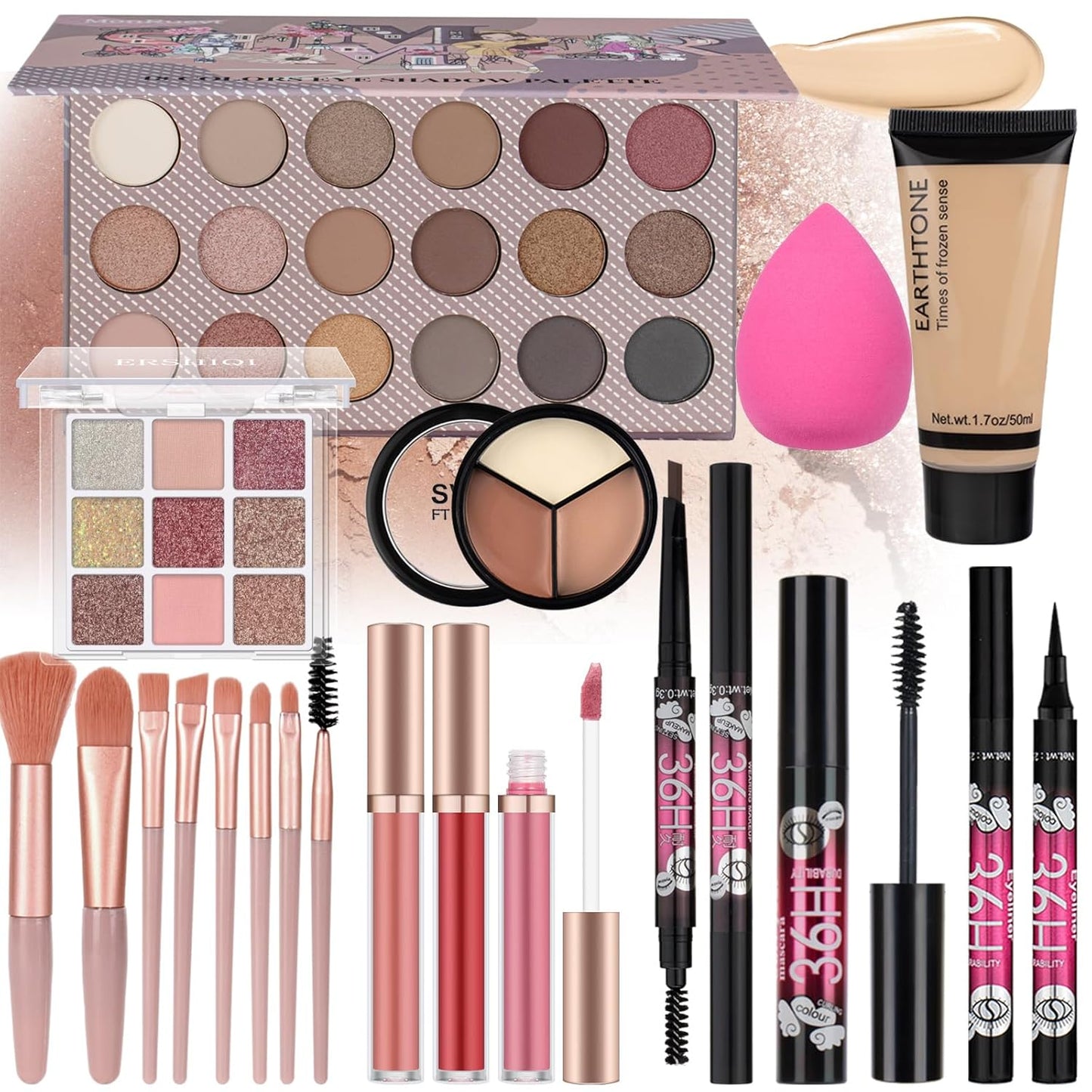Makeup Kit for Teen Girls - Complete Gift Set with Foundation, Eyeshadow, Lipstick, Eyeliner & Brushes | Perfect for Beginners