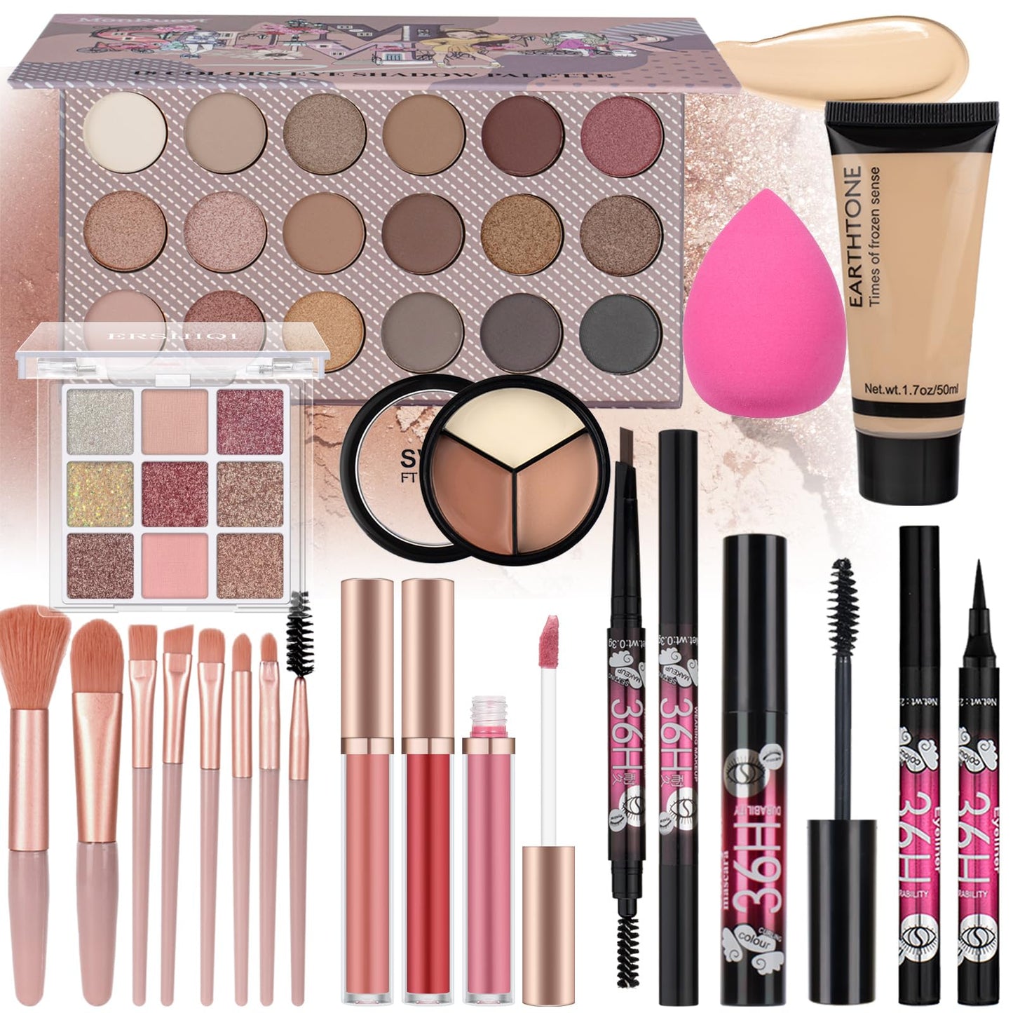 Makeup Kit for Teen Girls MakeUp Gift Set for Beginners with Foundation, Eyeshadow, Lipstick, Eyeliner, Mascara, Brushes, Makeup Kits for Women Full Kit