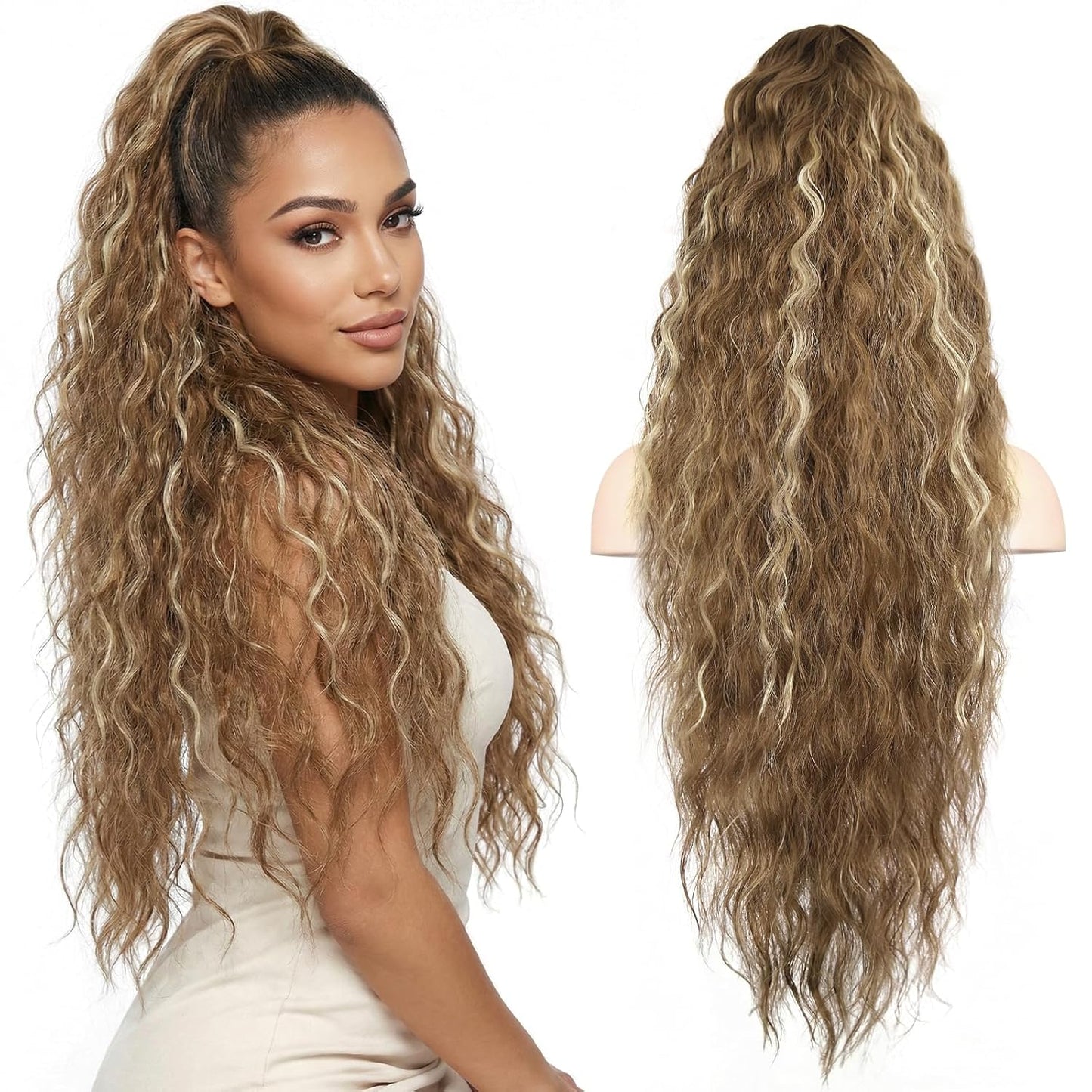 Claw Clip Ponytail Extension - 12 Inch Curly Synthetic Hair Extension | Chocolate Brown