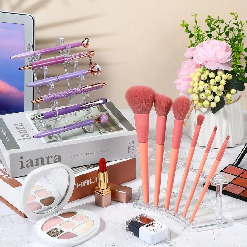 Lincia 10 Pack Pen Display Stand, 6 Slots Plastic Pen Holder, Display Eyebrow Makeup Brush Rack Organizer for School Office Supplies, 2 Style(Clear)