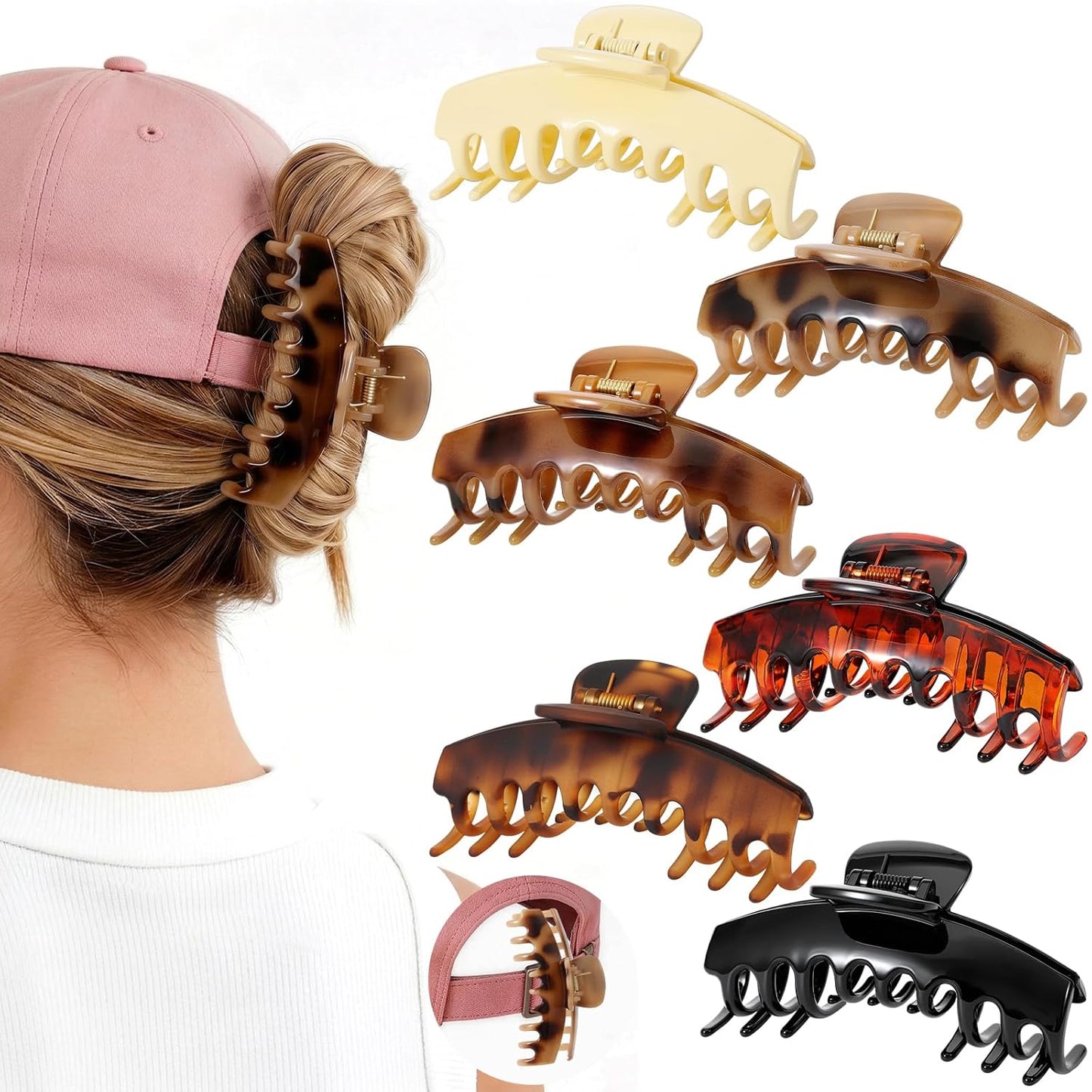 Hat Claw Clips for Women - 6 Pcs Non-Slip Clips for Baseball & Trucker Hats | 4.1 Inch, Muted Pastel