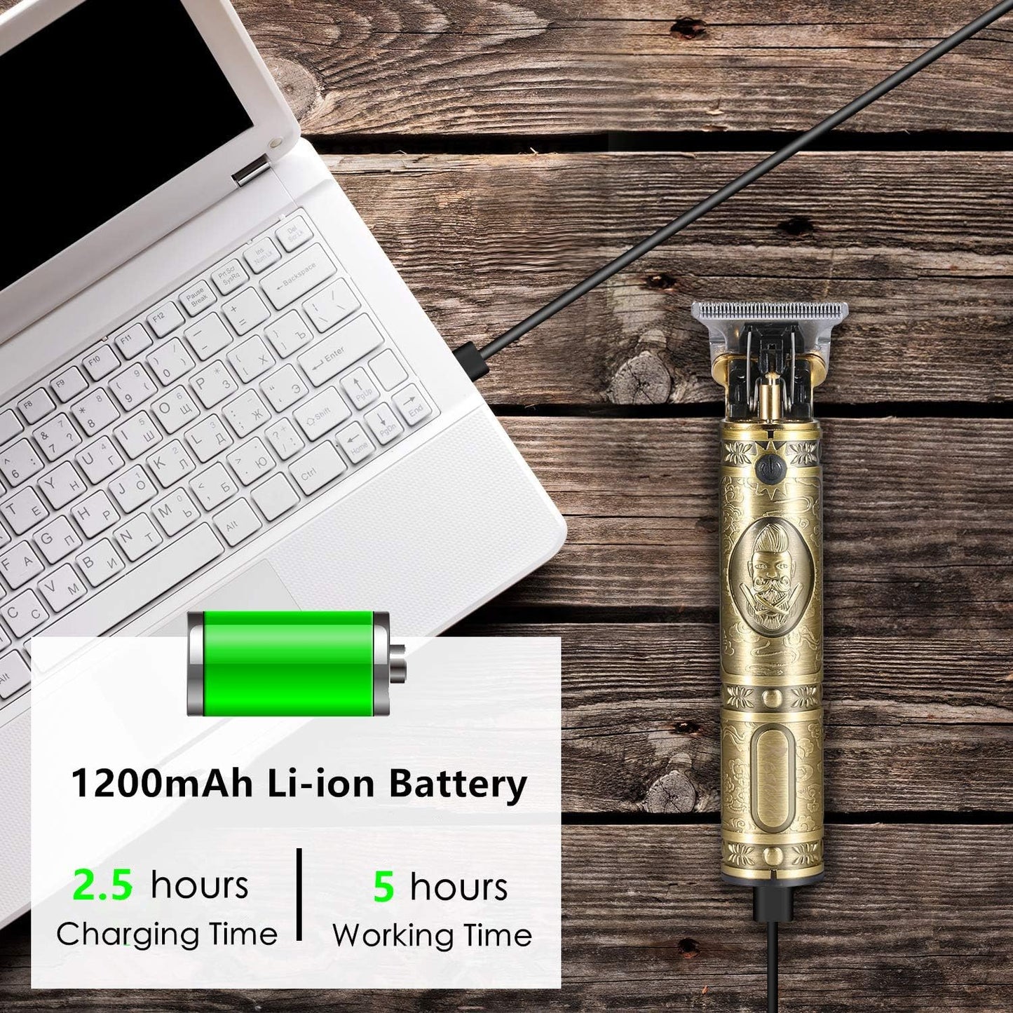 Professional Cordless Hair Trimmer for Men - T-Blade Beard Clippers | Gold Knight Close Cutting Kit