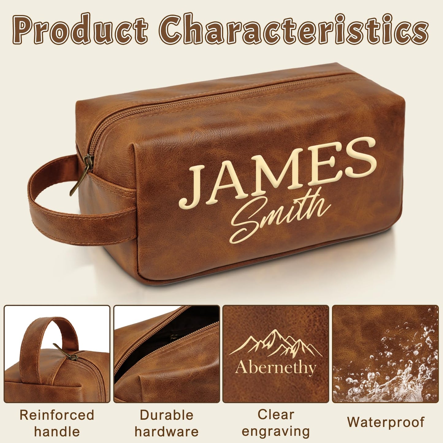 Personalized Groomsmen Gifts Best Man Present, Leather Toiletry Bag for Men, Ideas Bridesman Custom Gifts, Wedding Party Favor, Gift for Men, Boyfriend, Husband, Travel Shaving Bag Engraving with Name