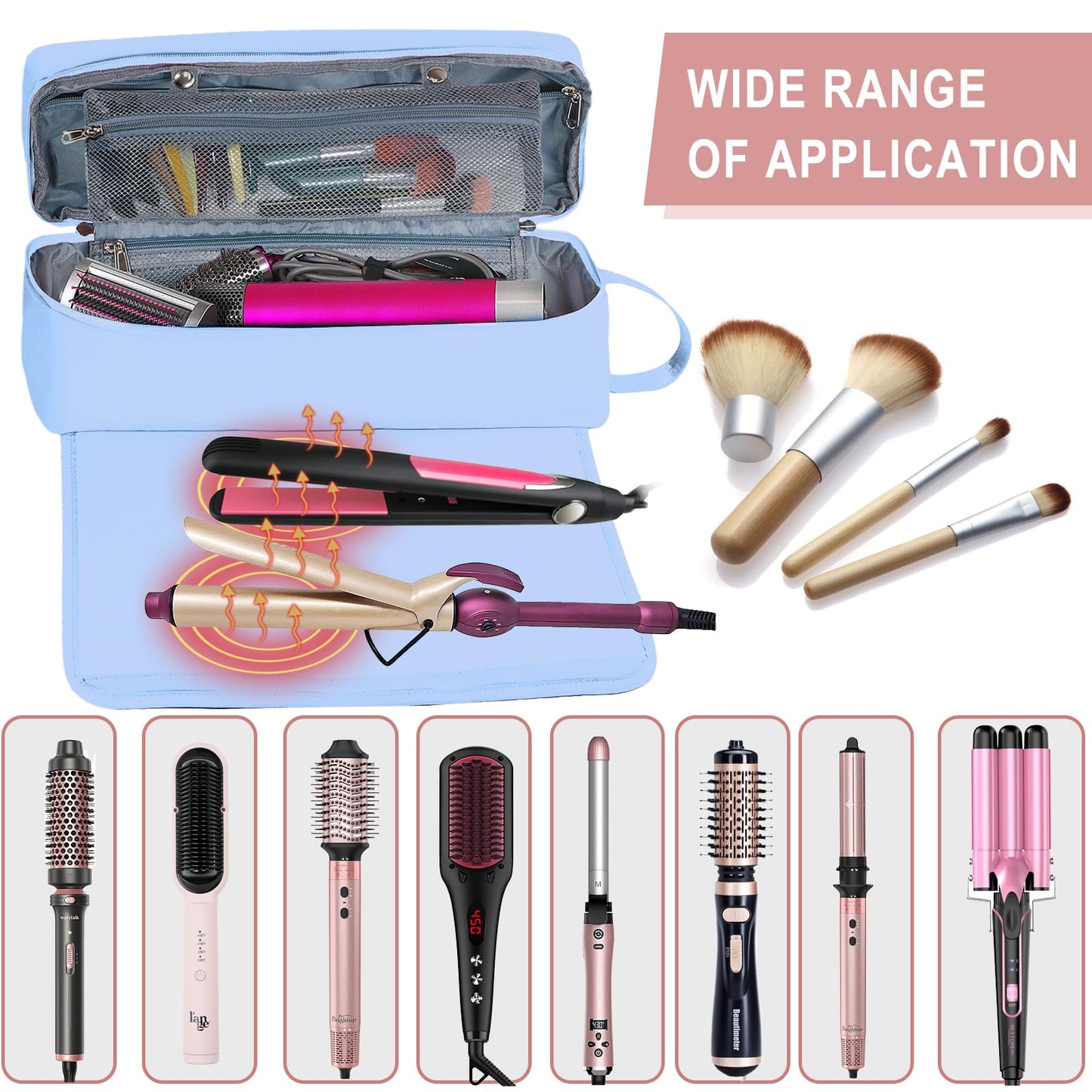 FAMOPLAY Hair Tools Travel Bag with Heat Resistant Mat Hair Styling Accessories Storage Case for Hair Dryer Flat Iron Straightener Curling Iron Haircare Accessories Travel Essentials for Women