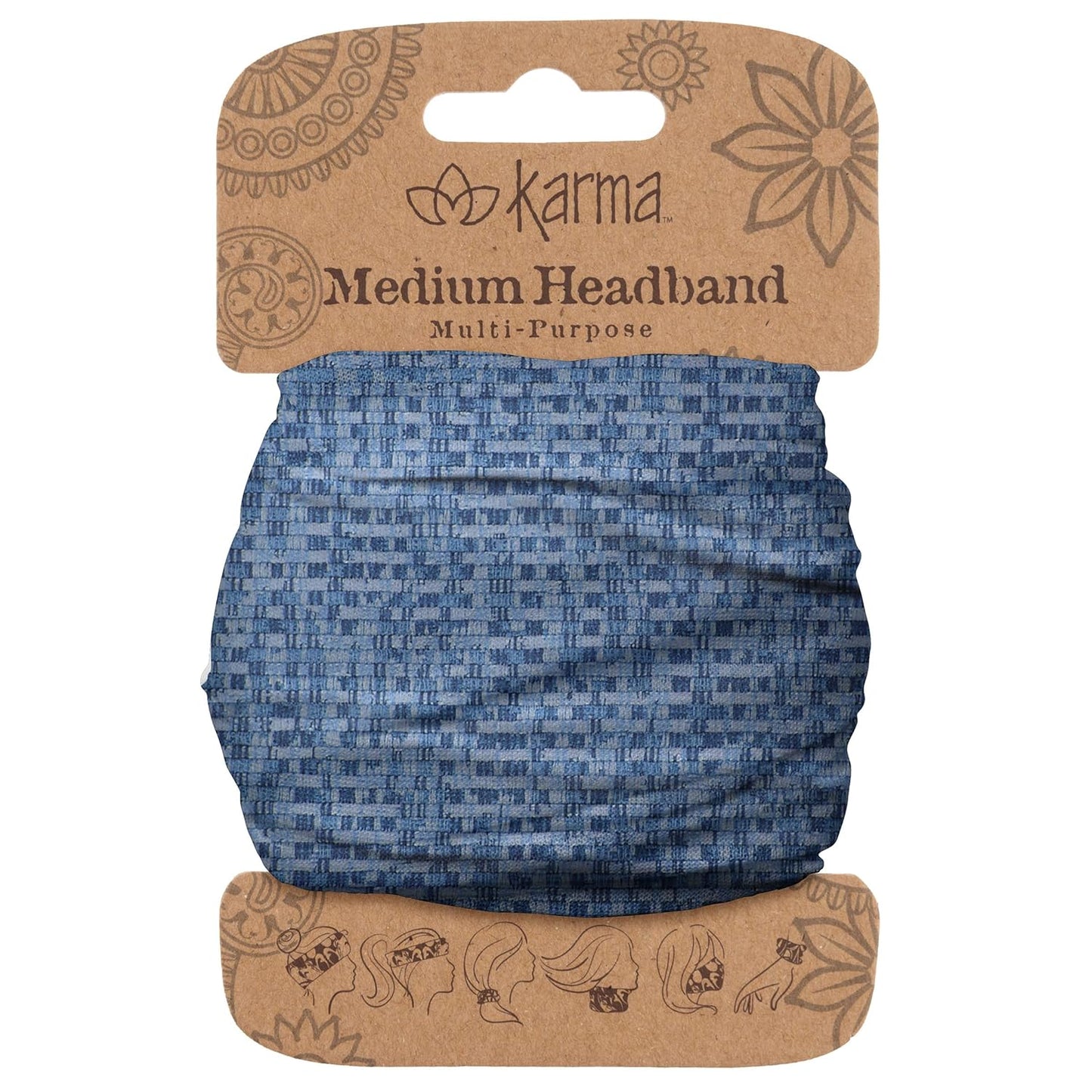 Floral Headband for Women | Stretchy Fabric Hair Scarf - Light Tan & Blue - Medium Size