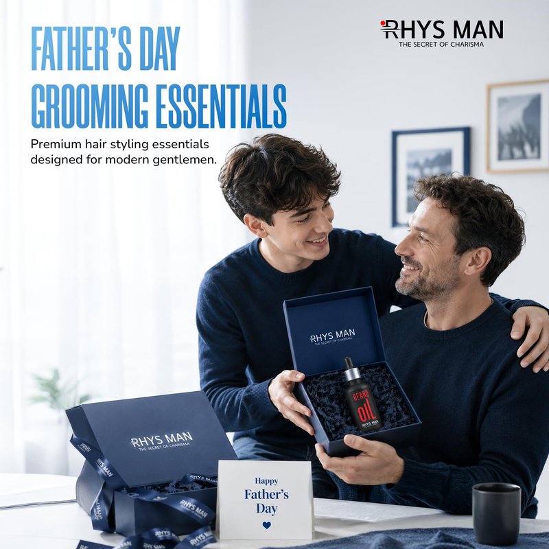 RHYS MAN Beard Oil for Men – Father Gifts, Natural Beard Oil for Fuller-Looking Beard Appearance, Softens & Conditions Facial Hair, Lightweight Daily Grooming Essential, Gift for Him (1.7 fl oz)