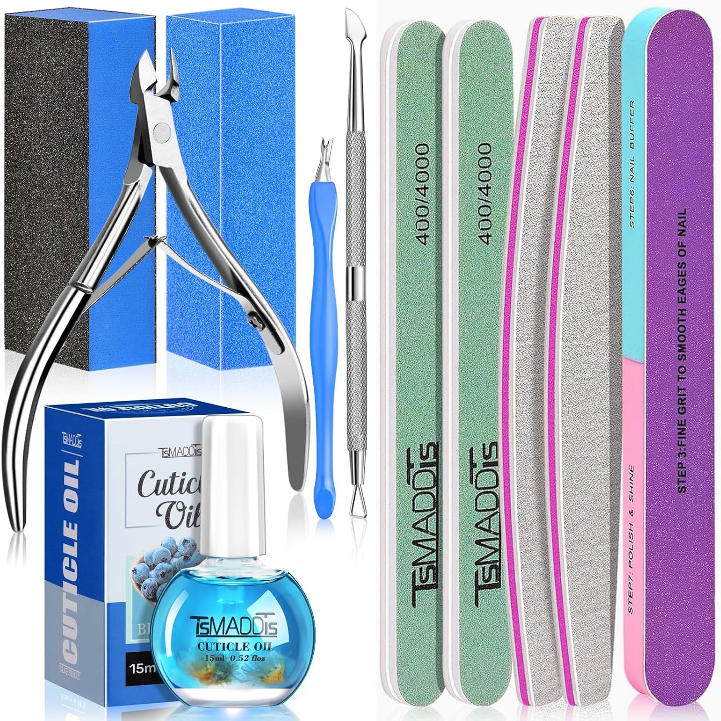 Manicure Tools Kit - Complete Nail Care Set with Files, Buffers, Cuticle Nipper & Oil | 9-Piece Essentials