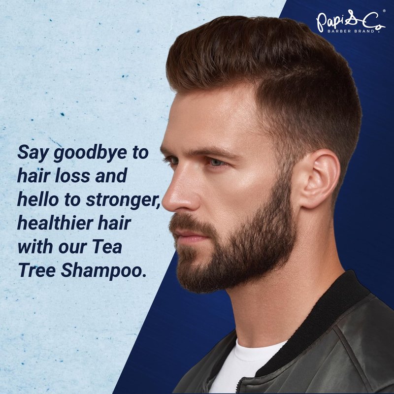Papi & Co. - Tea Tree Shampoo for Men - Natural Peppermint Thickening Shampoo - Anti Itch Scalp & Dandruff Treatment with Seaweeds & Squalene - Daily Use Clarifying Formula for Thinning Hair - 250 mL