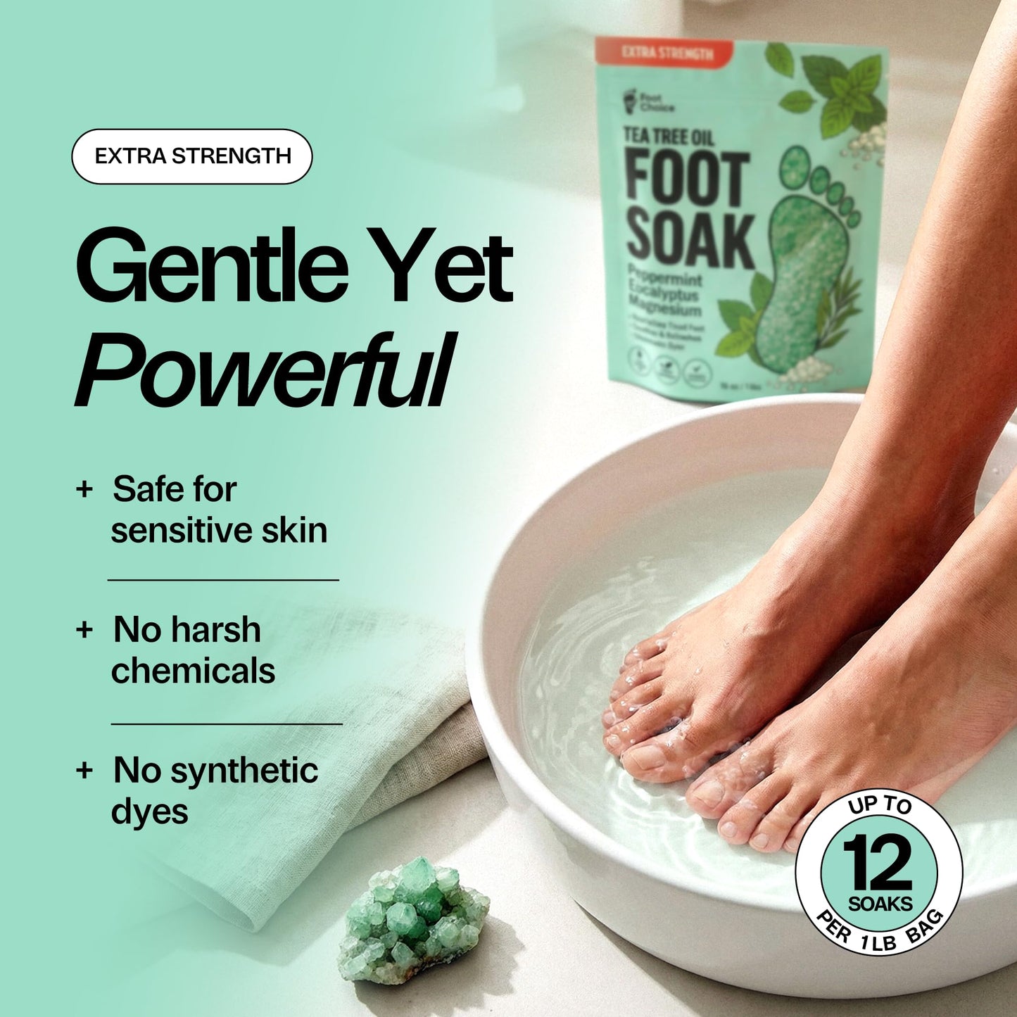 Foot Choice Tea Tree Oil Foot Soak with Epsom Salt - For Toenail Repair, Odor Elimination & Softening Calluses - Soothes Tired, Sore Feet & Itchy Skin - Made in USA, 16 oz