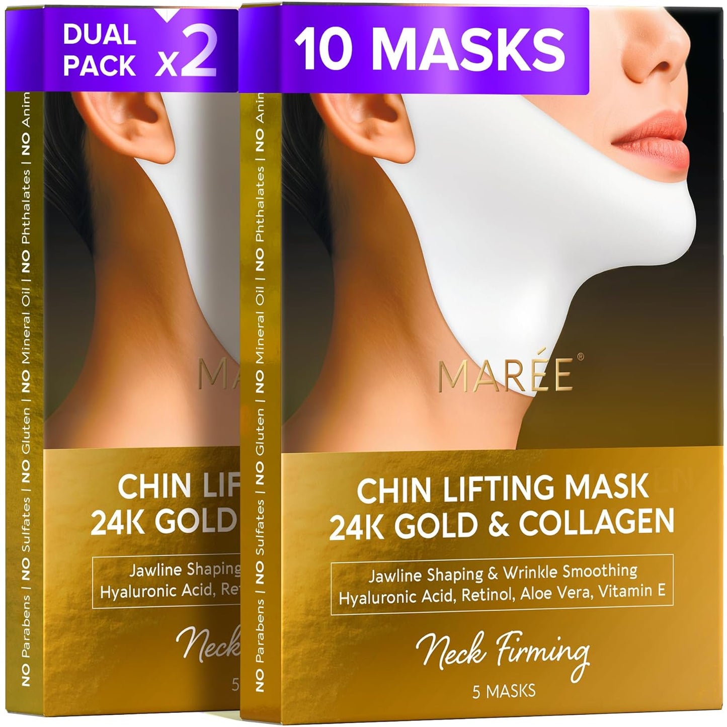 V Line Lifting Mask - 24K Gold Deep Collagen Face Mask for Women | Neck Tightening & Firming, Jawline Shaper with Retinol & Hyaluronic Acid