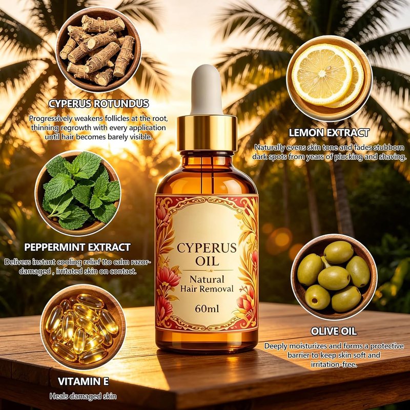 Renovia Cyperus Rotundus Oil - Hair Removal & Skin Serum | Moisturizing Peppermint Formula for All Skin Types (2 Bottles)