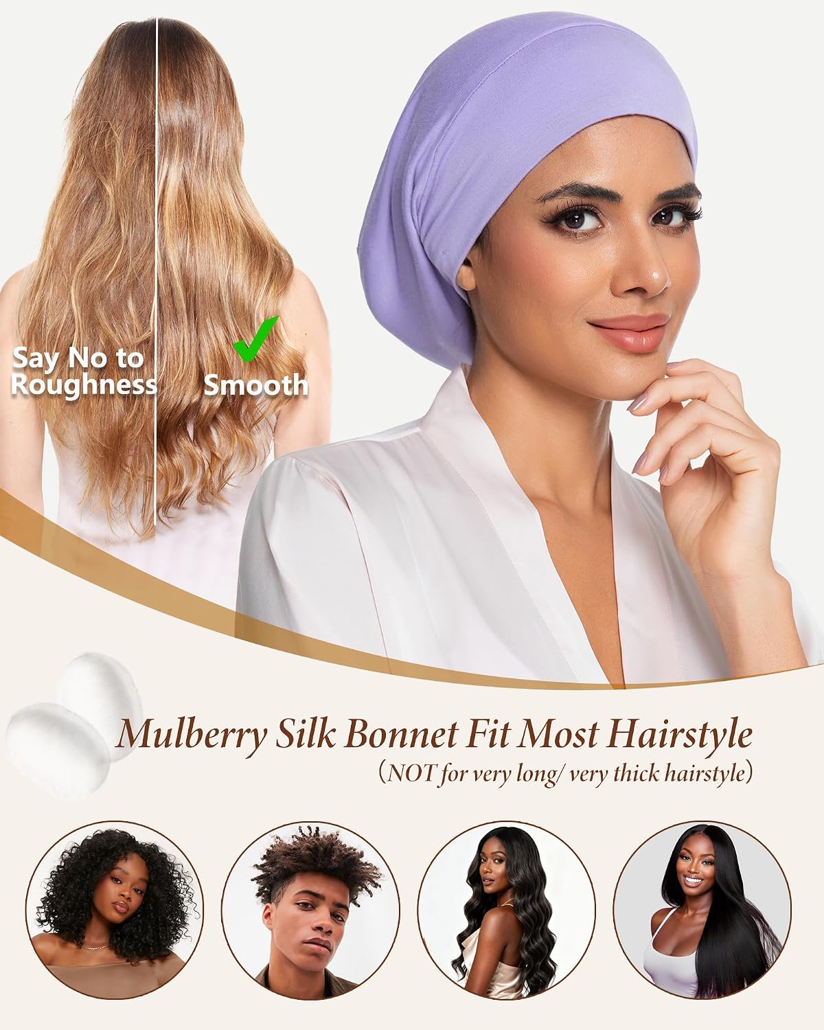 100% Mulberry Silk Bonnet for Sleeping | Curly Hair Sleep Cap - Black