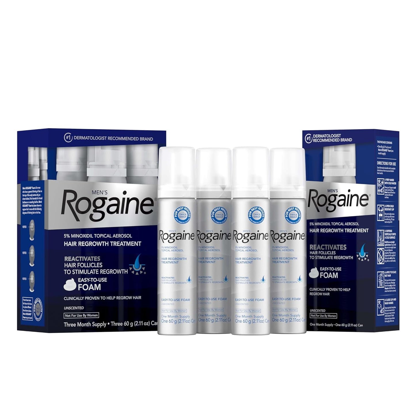 Men's Rogaine 5% Minoxidil Foam - Hair Regrowth Treatment for Thicker Hair | Unscented, 2.11 oz