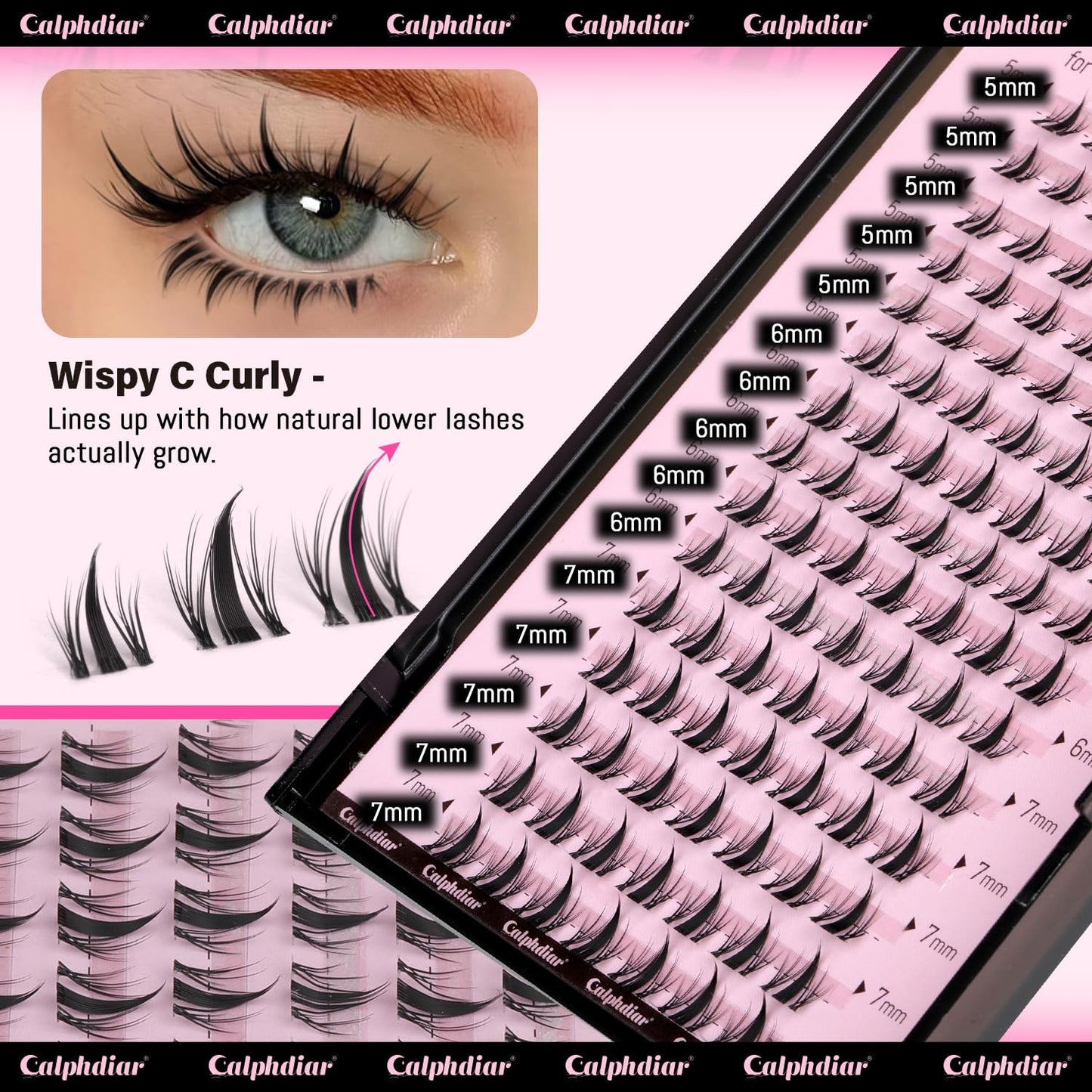 calphdiar Bottom Lash Clusters Fairy Eyelash Extension Bottom Lashes Clusters 5-7mm Natural Bottom Eyelashes DIY Manga Lower Cluster Lashes Extensions Wispy Bottom Individual Lashes