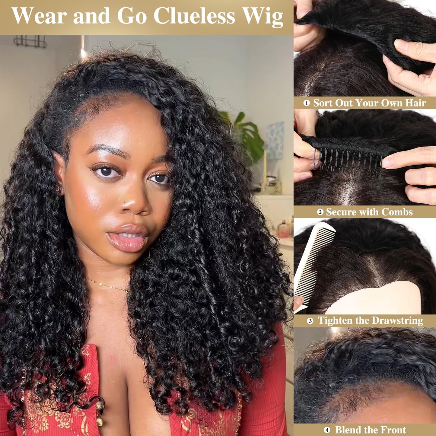 Burmese Curly Human Hair Half Wig - 18 Inch 200% Density Glueless Deep Wave | Natural Color, Seamless Flip Over Design