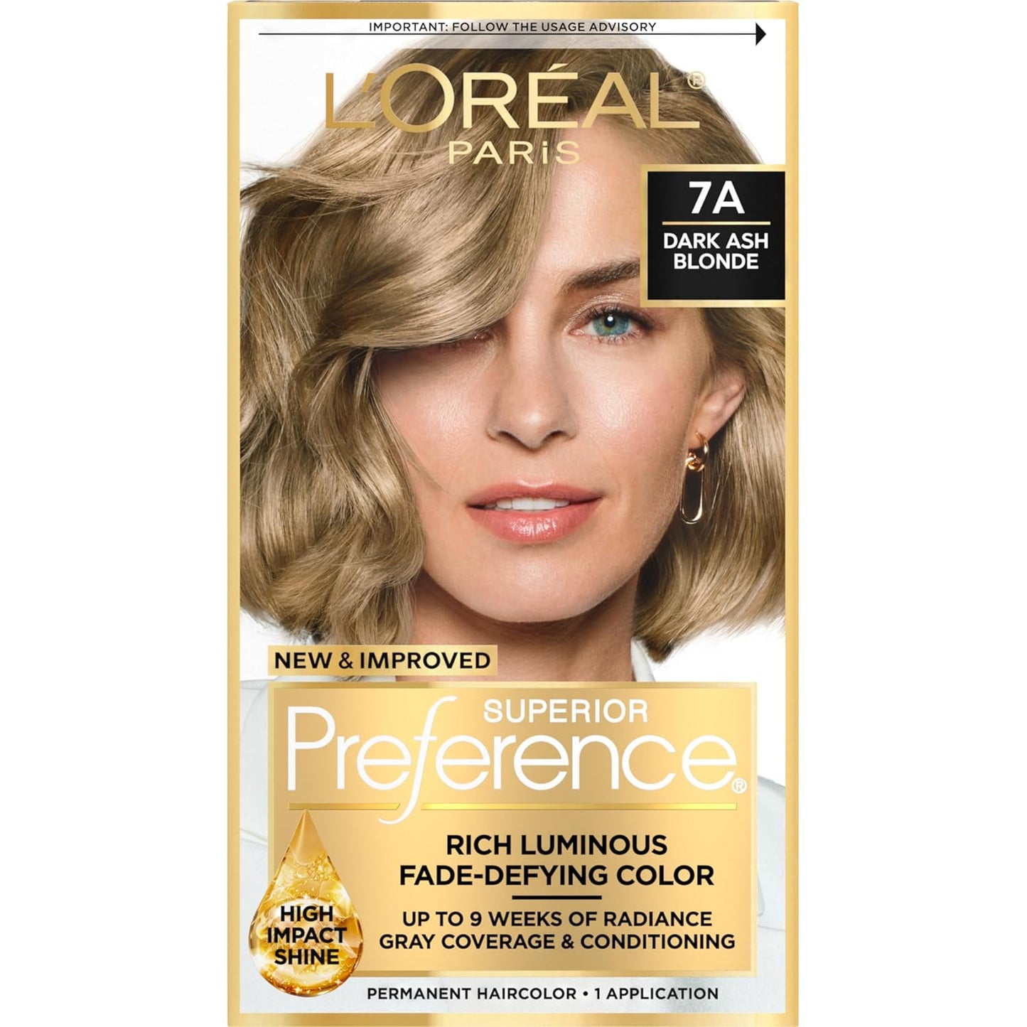 L'Oreal Paris Hair Color - Superior Preference Dark Ash Blonde 7A | Fade-Defying Permanent Dye for 9 Weeks of Radiance