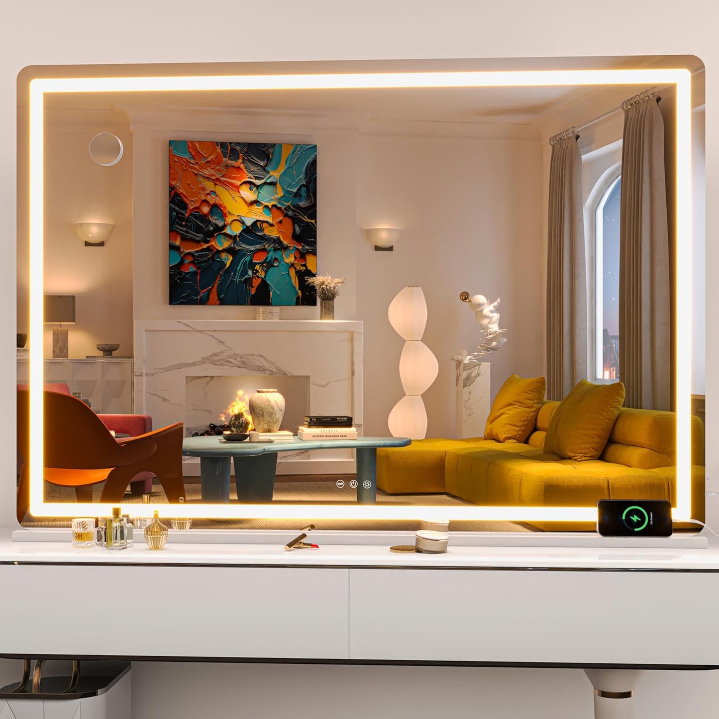 LED Makeup Mirror with Lights - 31.5" x 22" Dimmable Touch Screen Vanity Mirror | Round Black Design