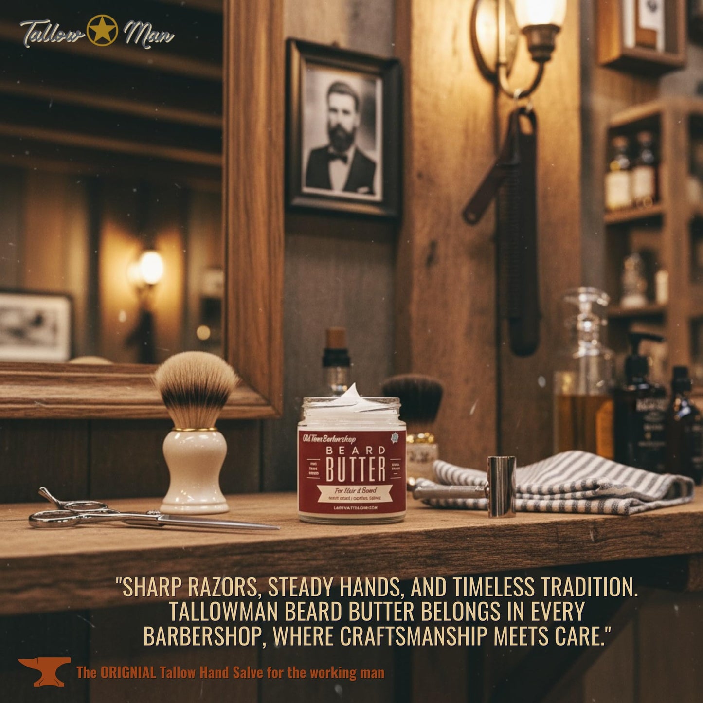 Tallow Man Deluxe Gift Set - Beard Butter Trio (Bay Rum, Tobacco Vanilla, Barbershop), Hand Salve & Leather Conditioner | Premium Men's Grooming | 5-Piece Set