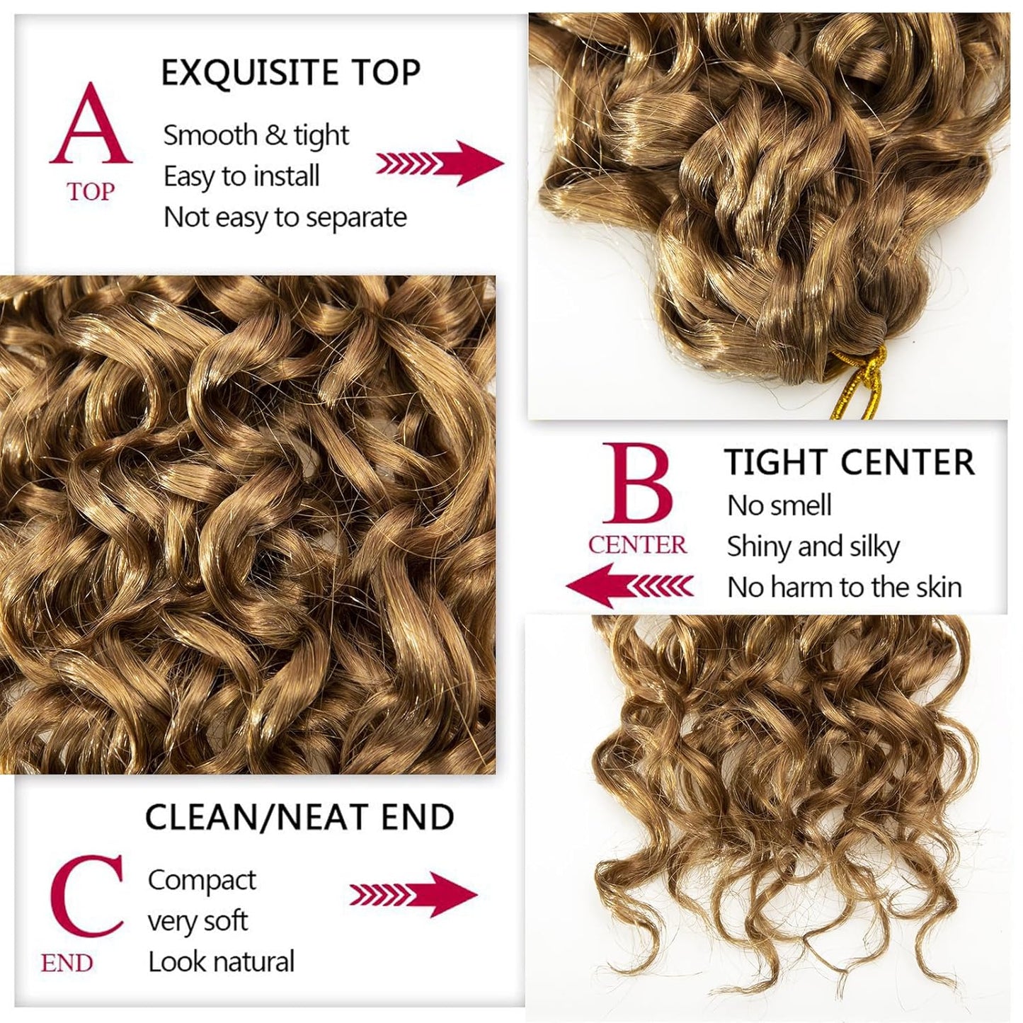 Water Wave Crochet Hair Extensions - Blonde Synthetic Bohemian Braids | 14 Inch Deep Wave (27#)