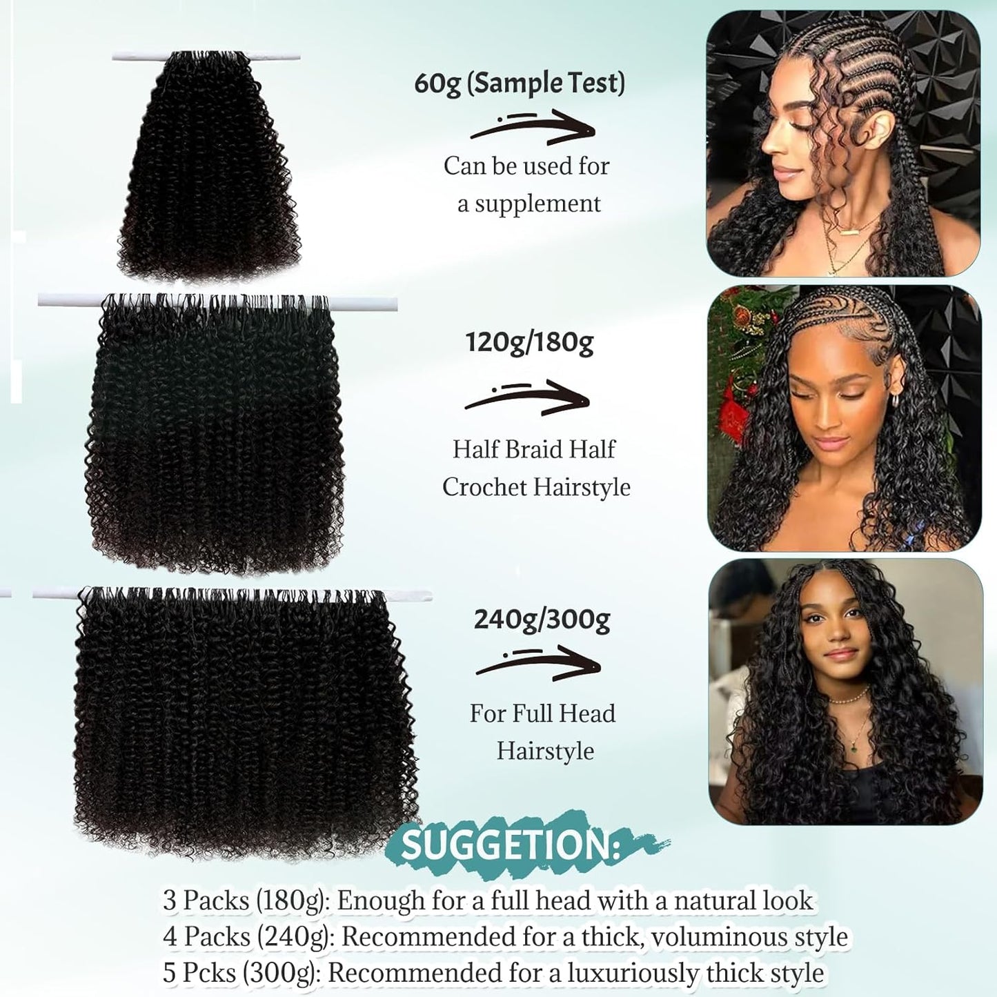 Curly Wave Human Crochet Hair - 14 Inch Pre-Looped Extensions for Black Women | Wet & Wavy 60g
