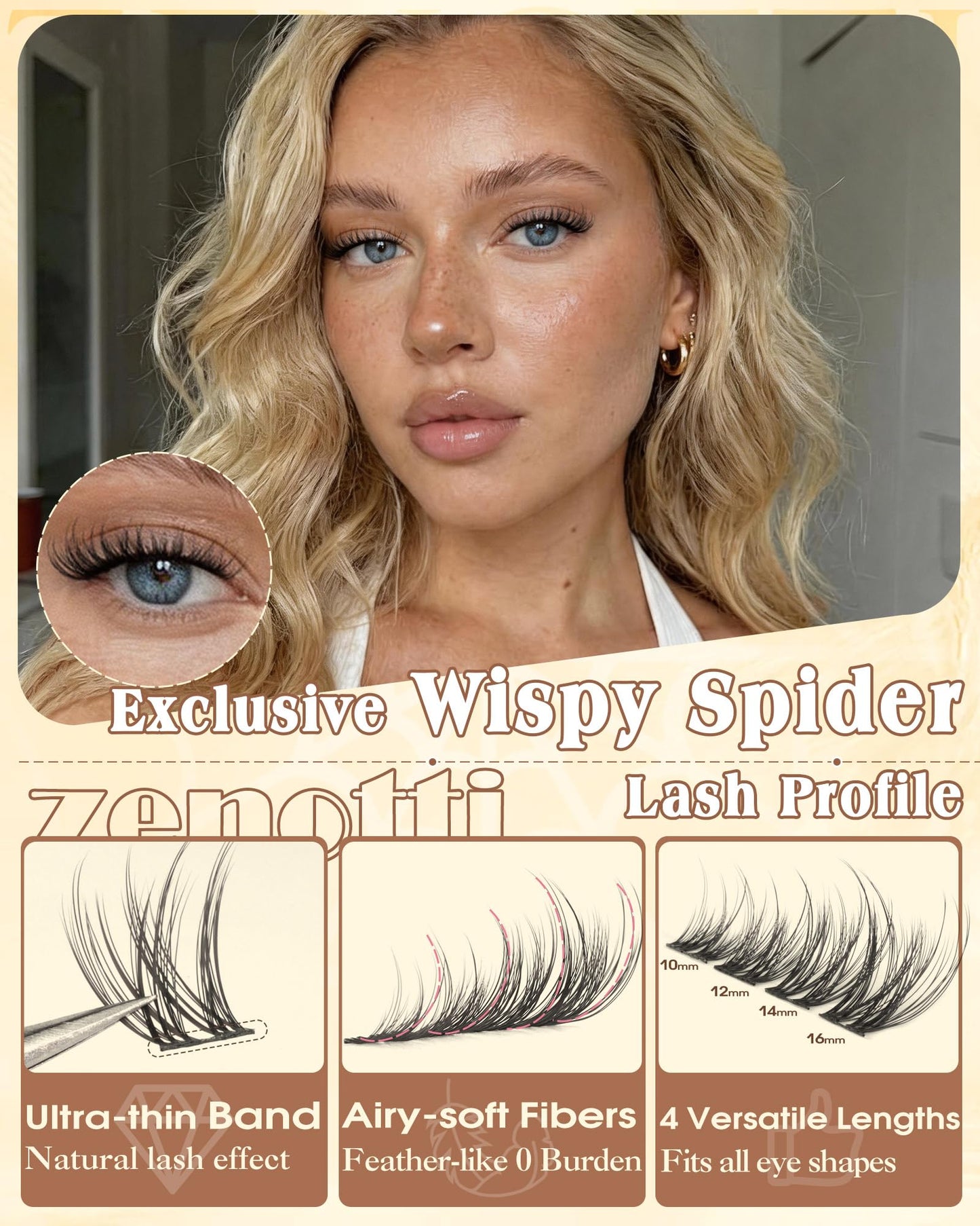 Wispy Lash Clusters Natural Eyelash Clusters 210PCS Breeze Spider Cluster Eyelash Extensions Kim K Style Individual Lases Extensions Fluffy Lash Clusters D-Curly 10-16MM by zenotti
