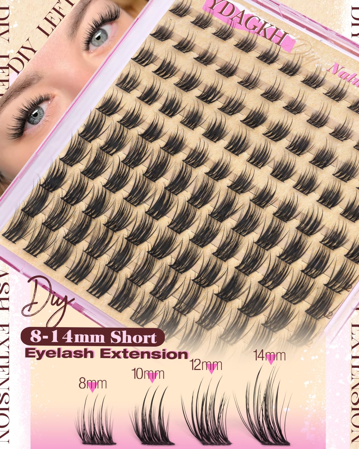 Short Lash Clusters 8-10-12-14mm Natural Eyelash Clusters Spiky Wispy Cluster Eyelash Extensions Ultra-Thin Band Lash Extension Pestañas Postizas Naturales DIY C Curly Individual Lashes