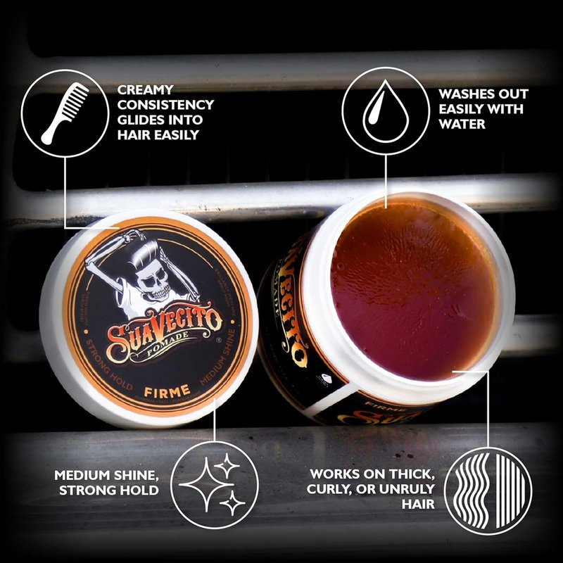 Suavecito Pomade Firme Hold | Strong Hold Hair Pomade for Men - Medium Shine, Water-Based, 4 oz, 2 Pack