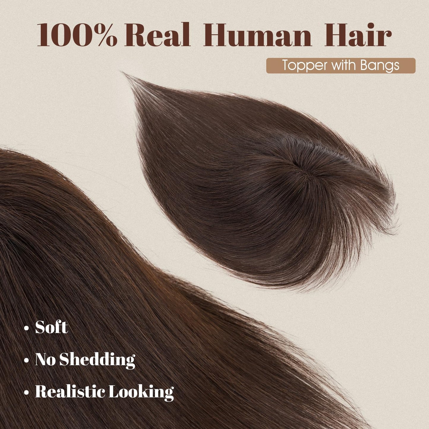 Rich Choices Hair Toppers Real Human Hair for Women 100% Human Remy Toppers With 3D Bang Hair Toppers For Thinning Hair Wispy Air Bang Hairpieces 10 Inch #06 Light Brown