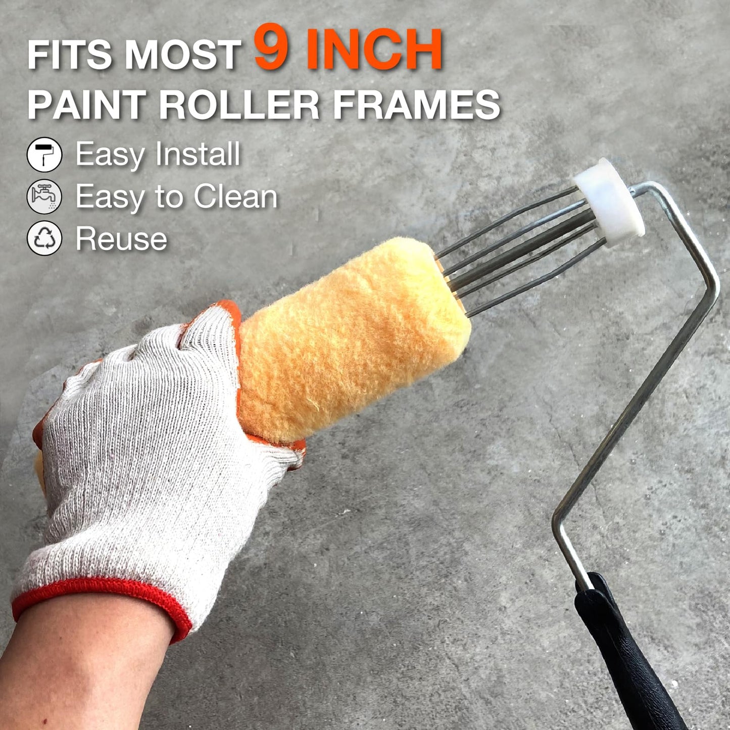 Great Andrew 3 PCS Paint Roller Covers 9 Inch, 3/8" Nap Paint Roller Kit Dense Fibers for Painting Textured Semi Smooth Surfaces Walls, Ceilings, for 9" Paint Roller Frame