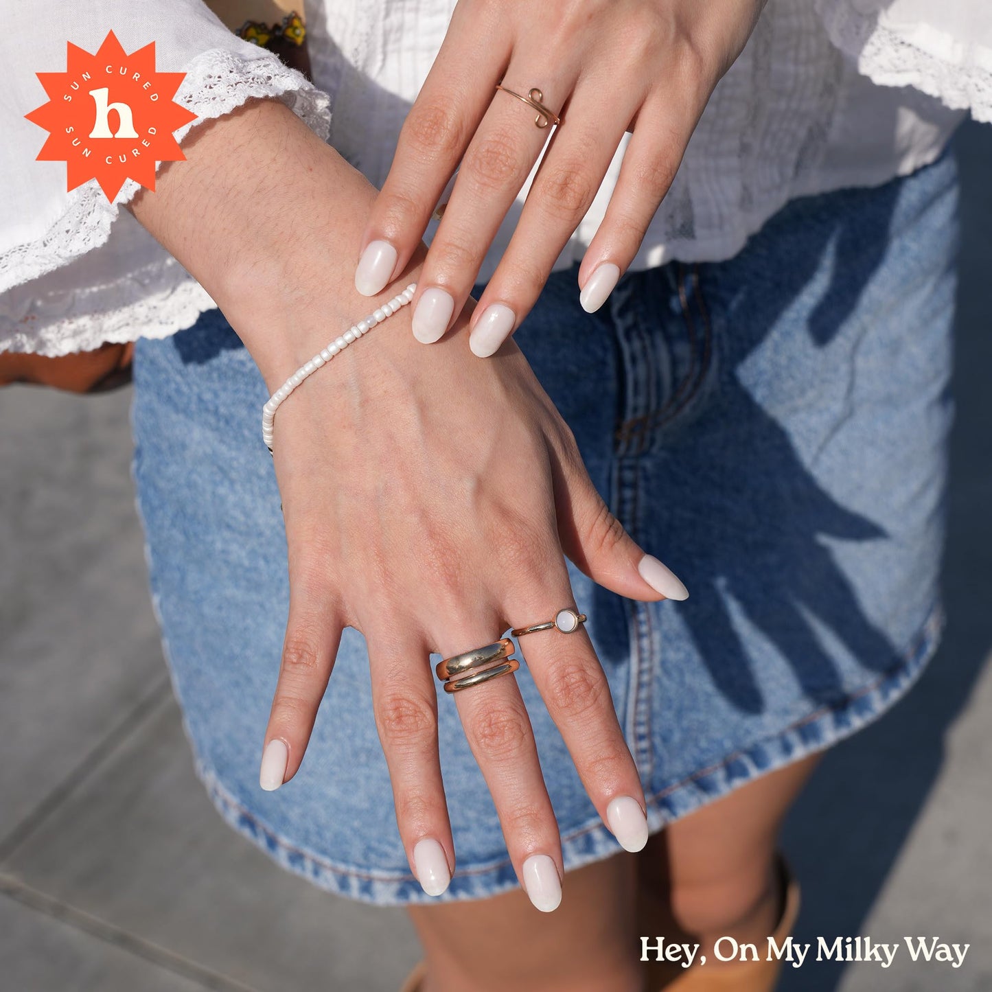 Heyhae Semi Cured Gel Nail Strips | No LED Lamp Needed | White, Jelly | Easy Apply & Remove, Salon Quality | Includes 28 Strips, 2 Prep Pads, Nail File & Wooden stick - Hey, On My Milky Way